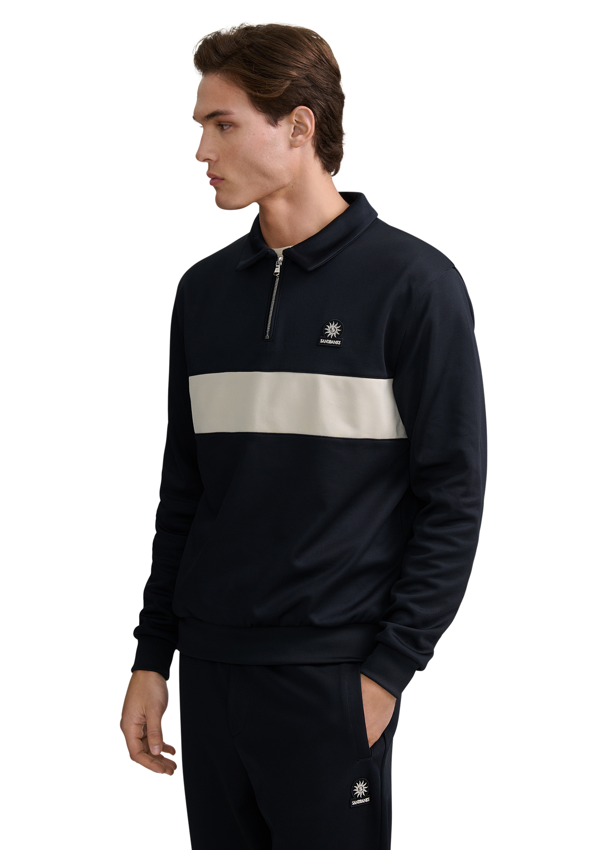 Collared Quarter Zip Sweatshirt - Black/Stone