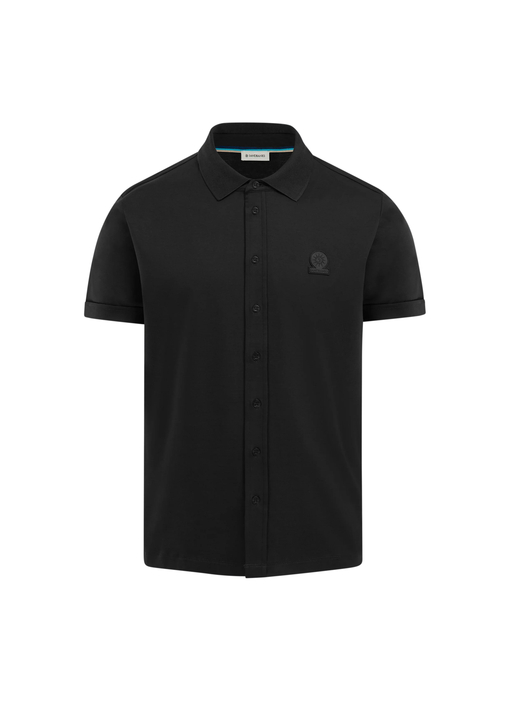 Sandbanks Full Button Interlock Polo Shirt - Black