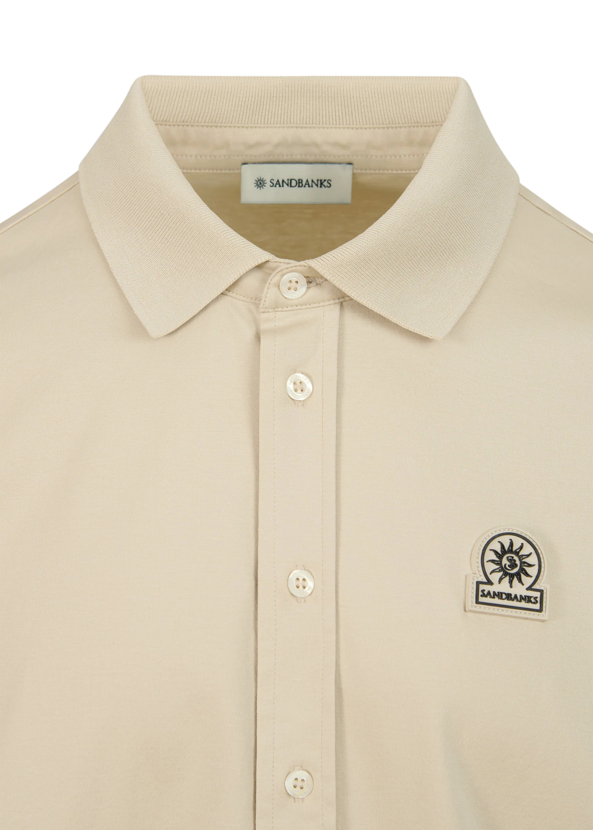 Sandbanks Full Button Interlock Polo Shirt - Stone