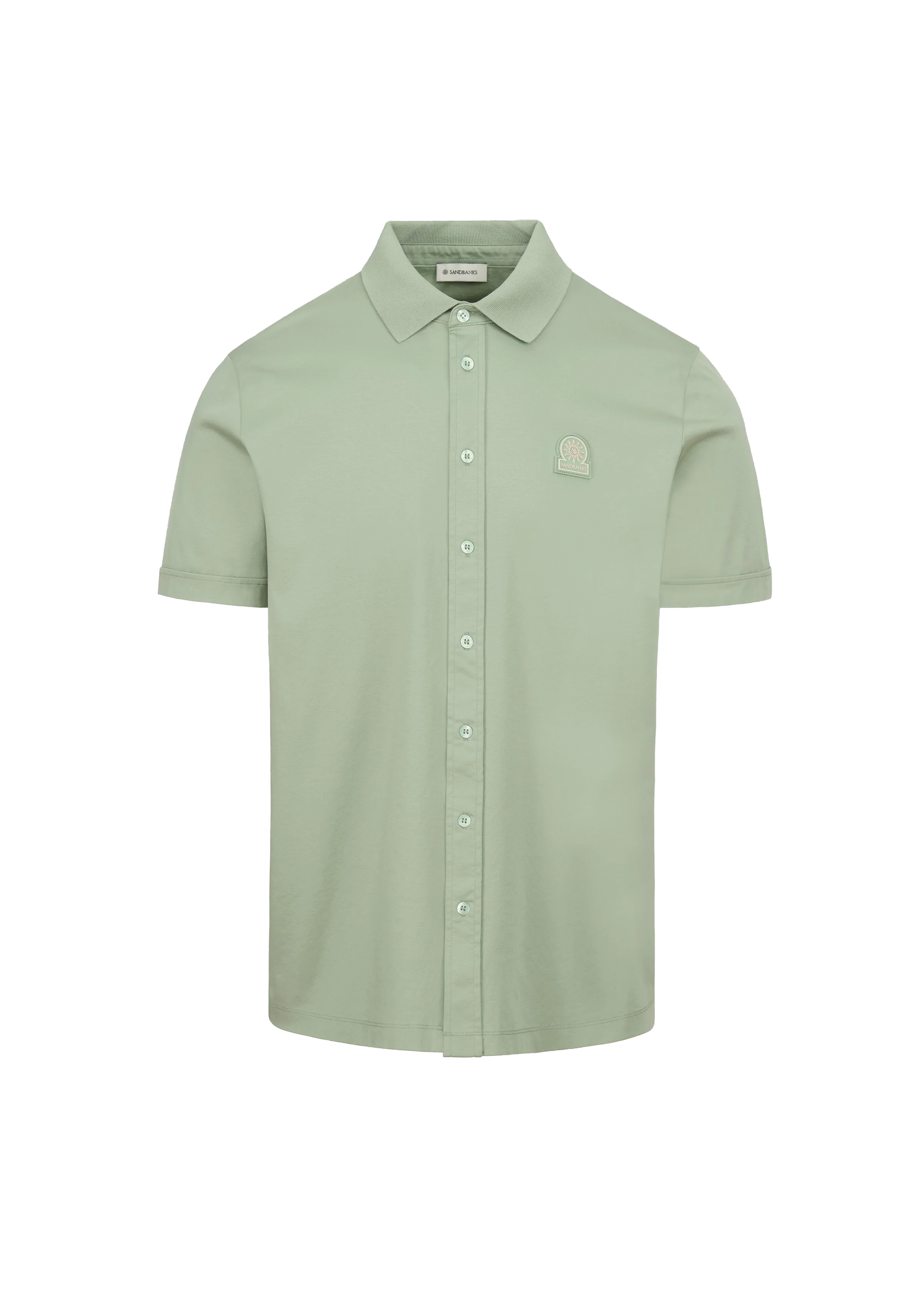 Sandbanks Full Button Interlock Polo Shirt - Sage