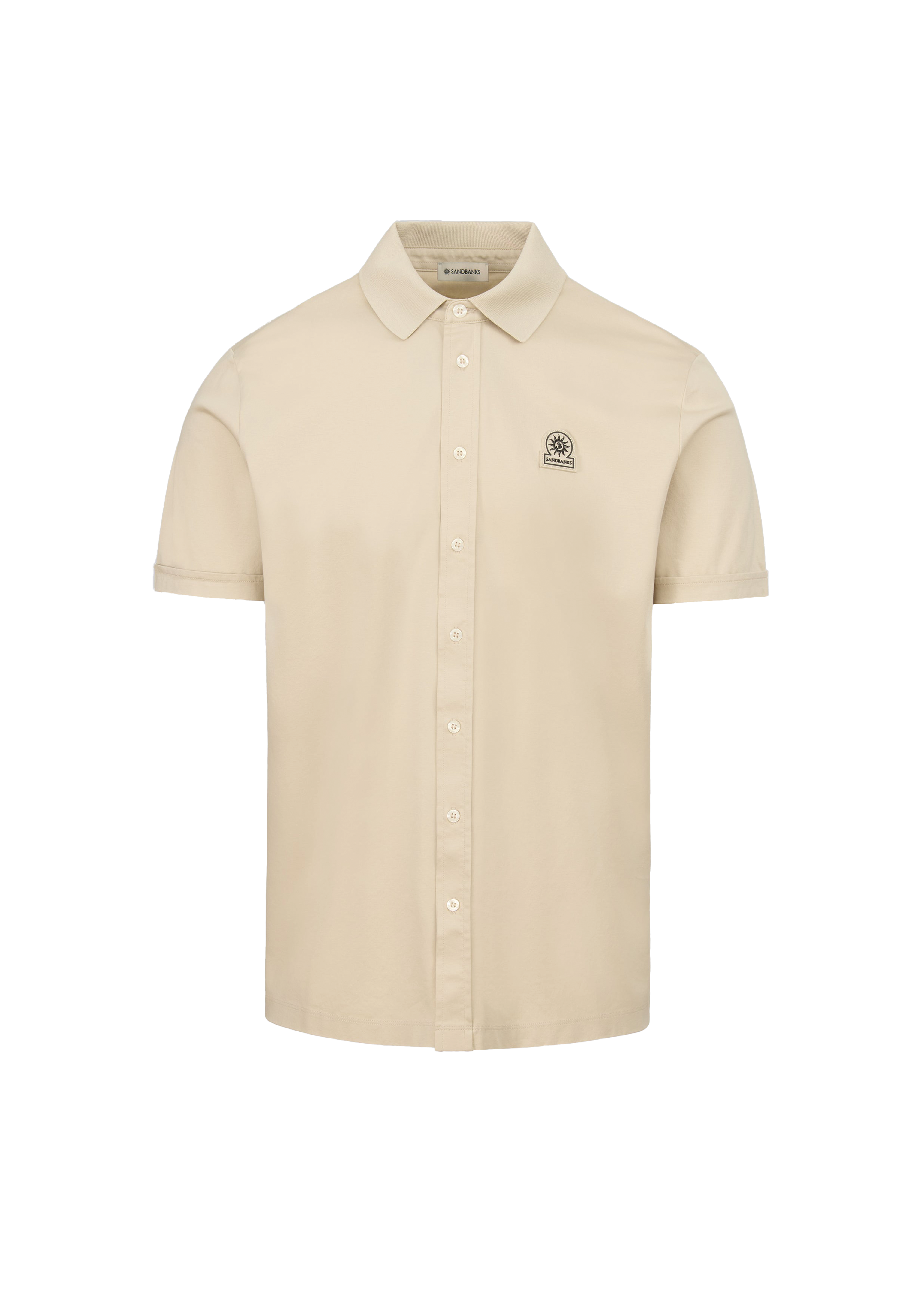 Sandbanks Full Button Interlock Polo Shirt - Stone