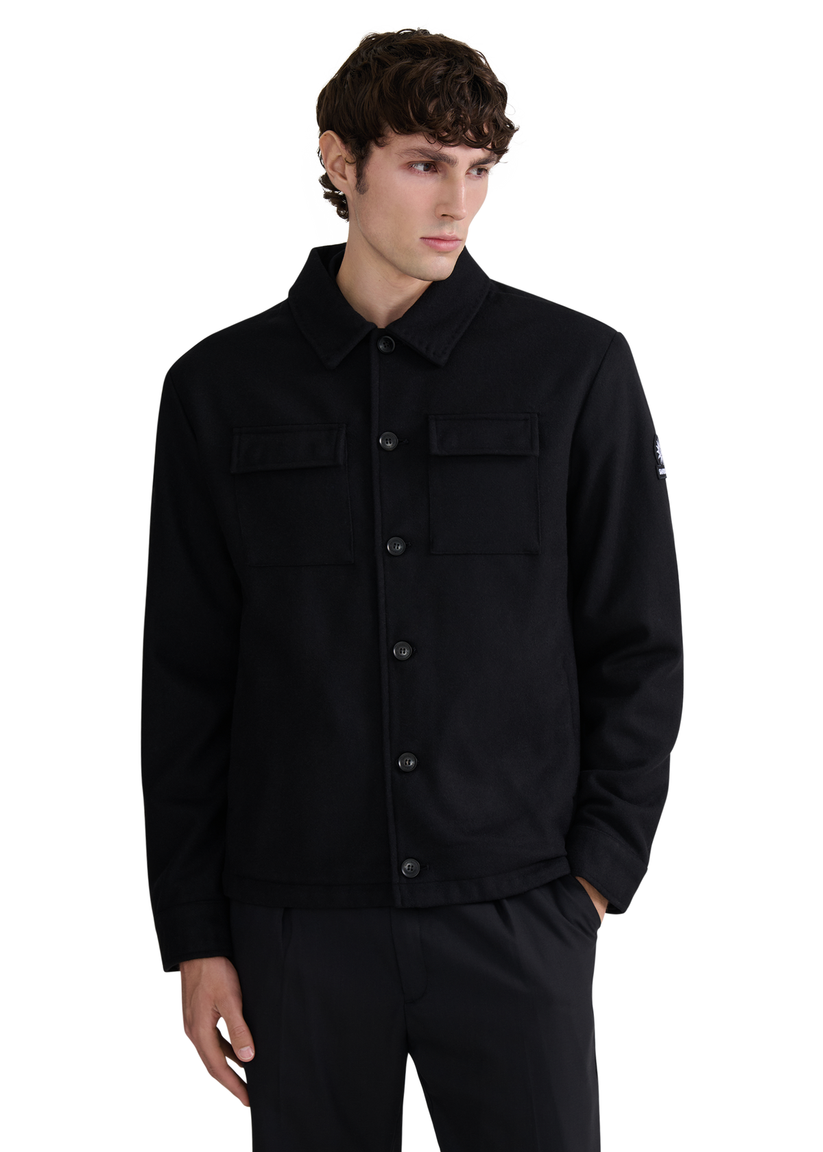 Langton Double Pocket Wool Blend Overshirt - Black