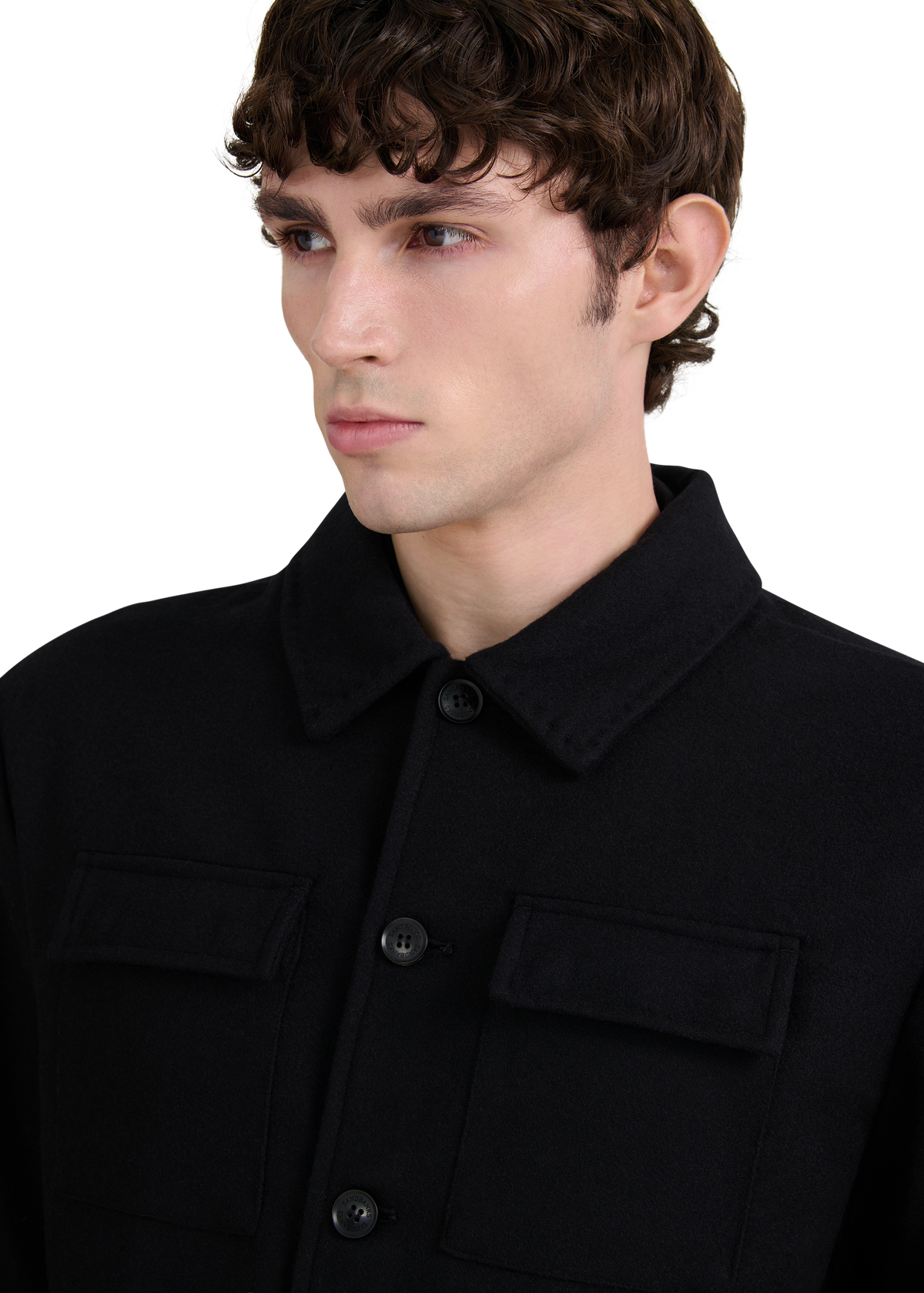 Langton Double Pocket Wool Blend Overshirt - Black