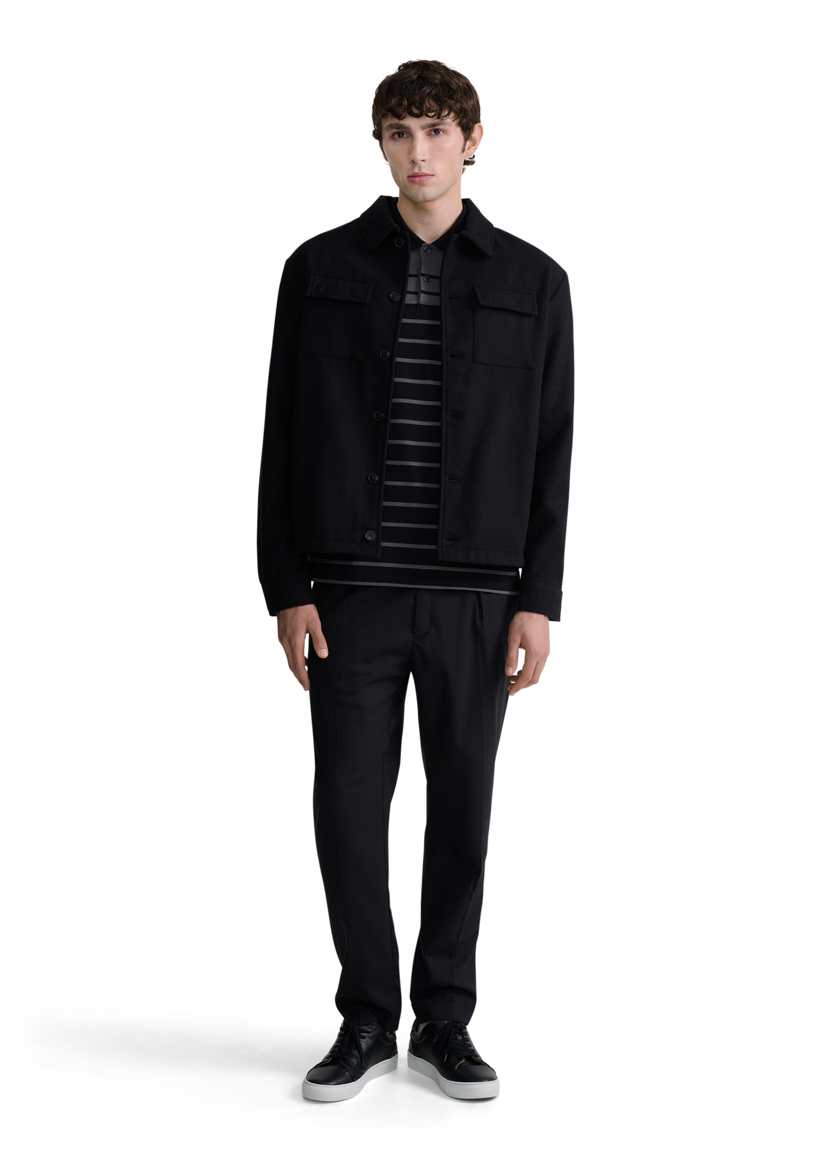 Langton Double Pocket Wool Blend Overshirt - Black