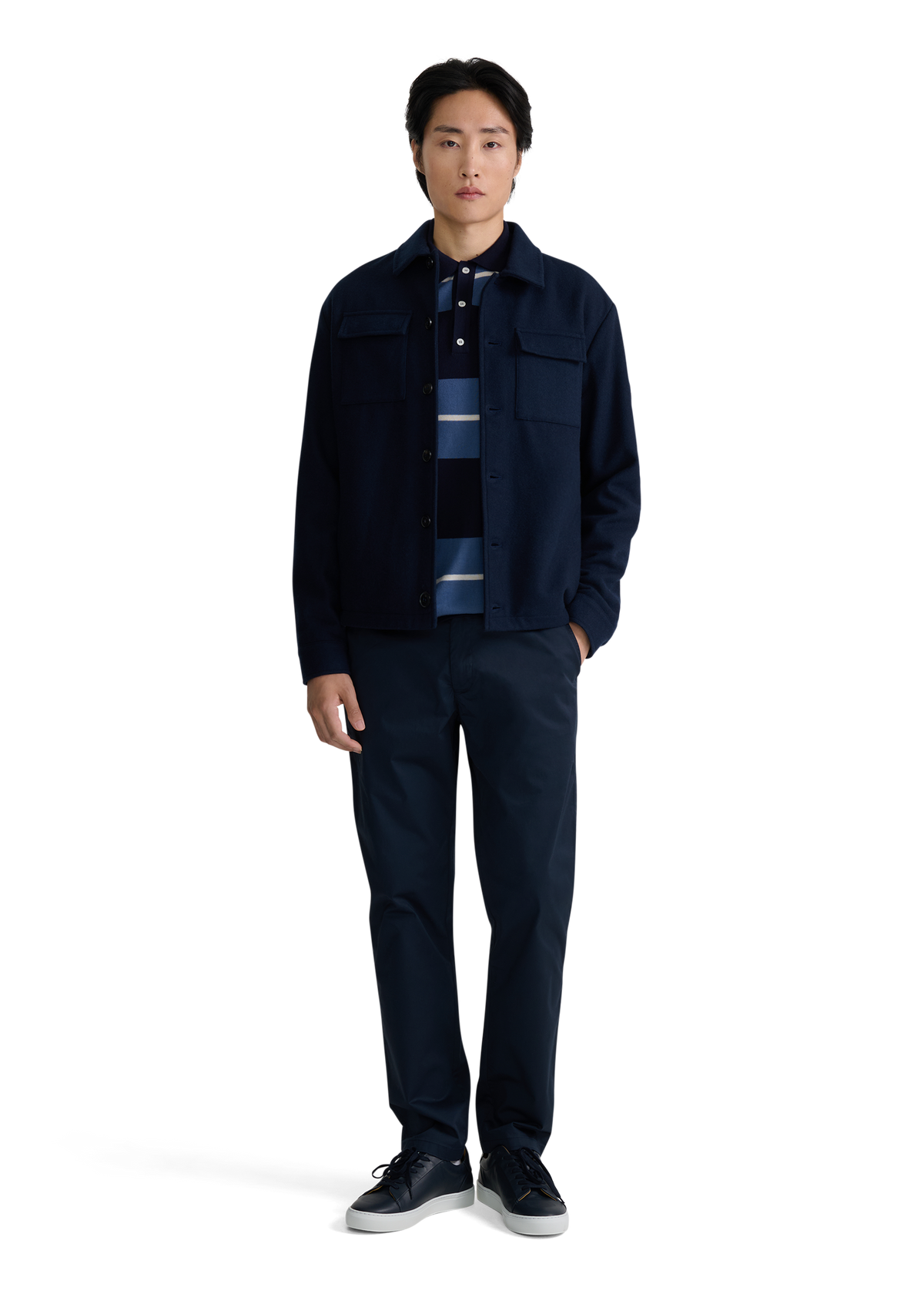 Langton Double Pocket Wool Overshirt - Navy