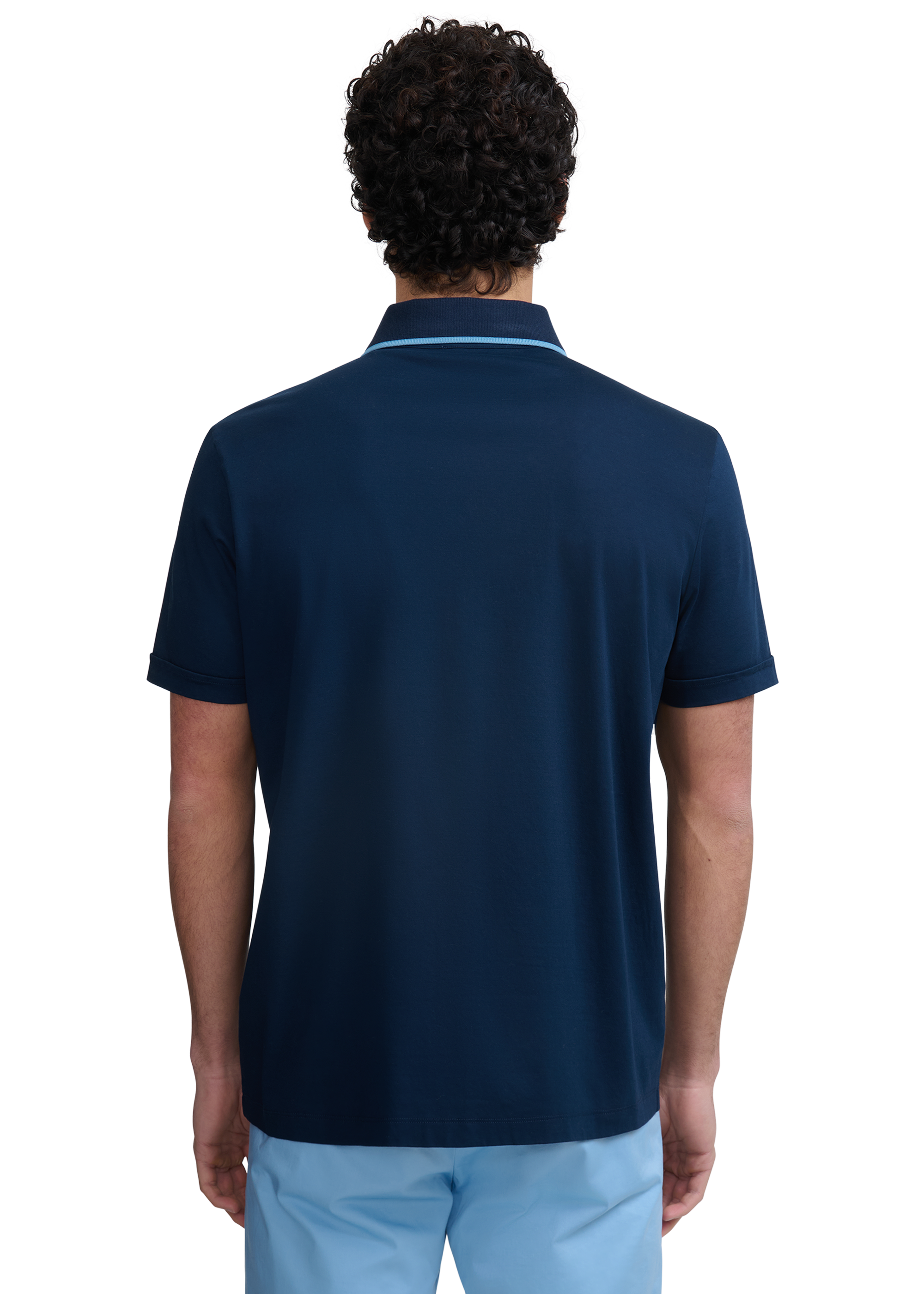 Contrast Tipped Full Button Interlock Polo Shirt - Navy