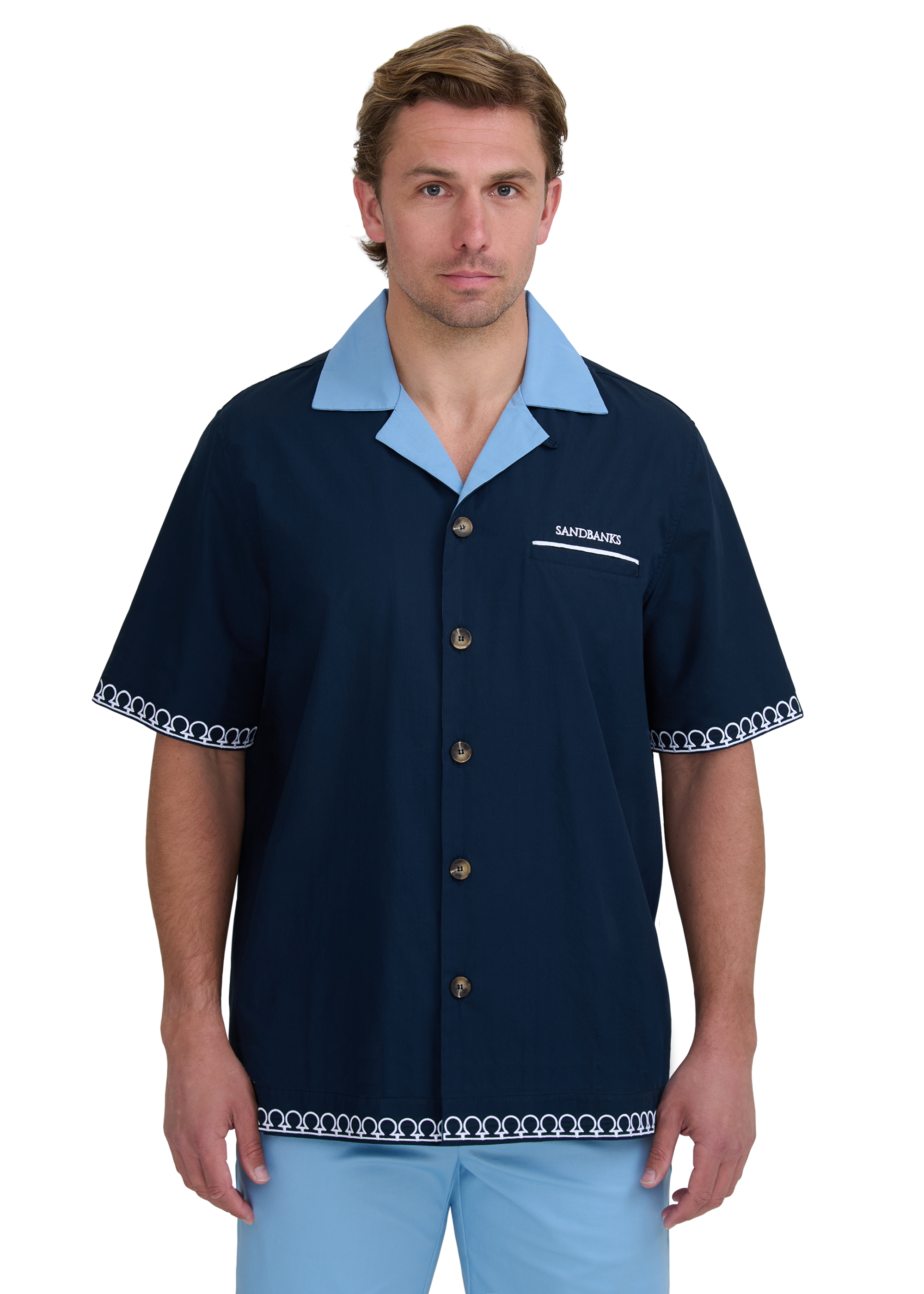 Embroidered Cuban Resort Shirt - Navy