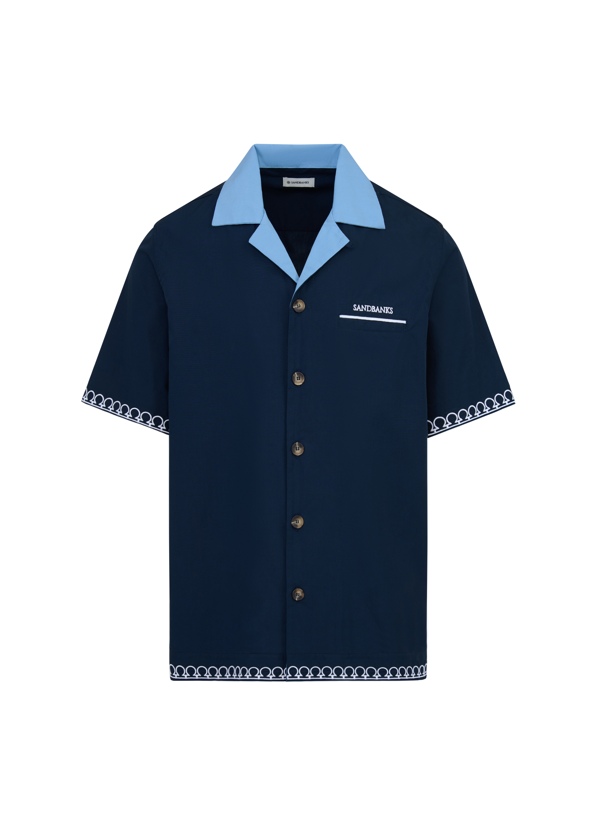 Embroidered Cuban Resort Shirt - Navy