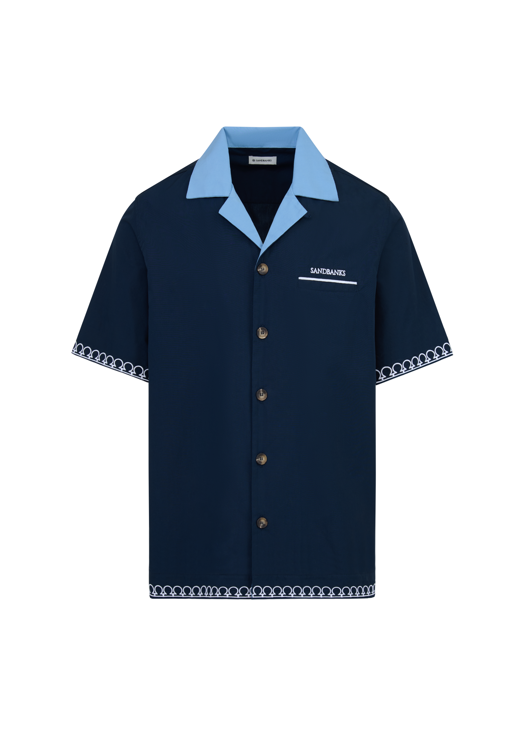 Embroidered Cuban Resort Shirt - Navy