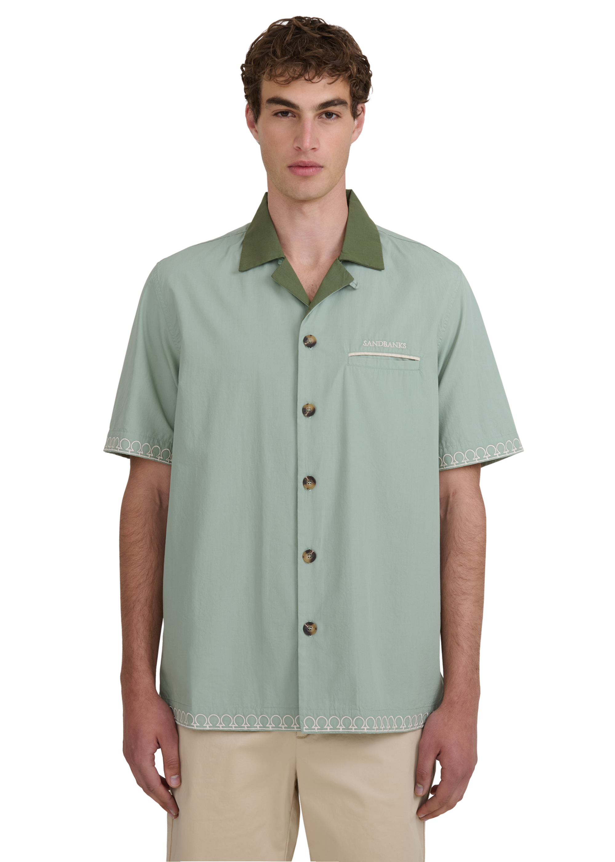 Embroidered Cuban Resort Shirt - Sage