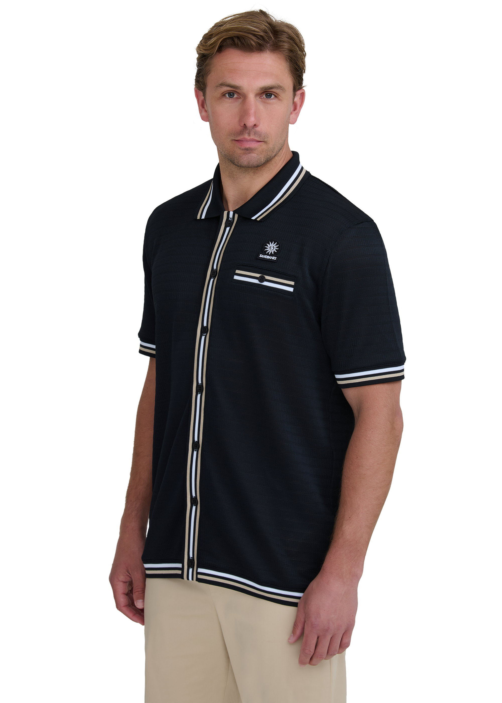 Textured Jacquard Polo Shirt - Black