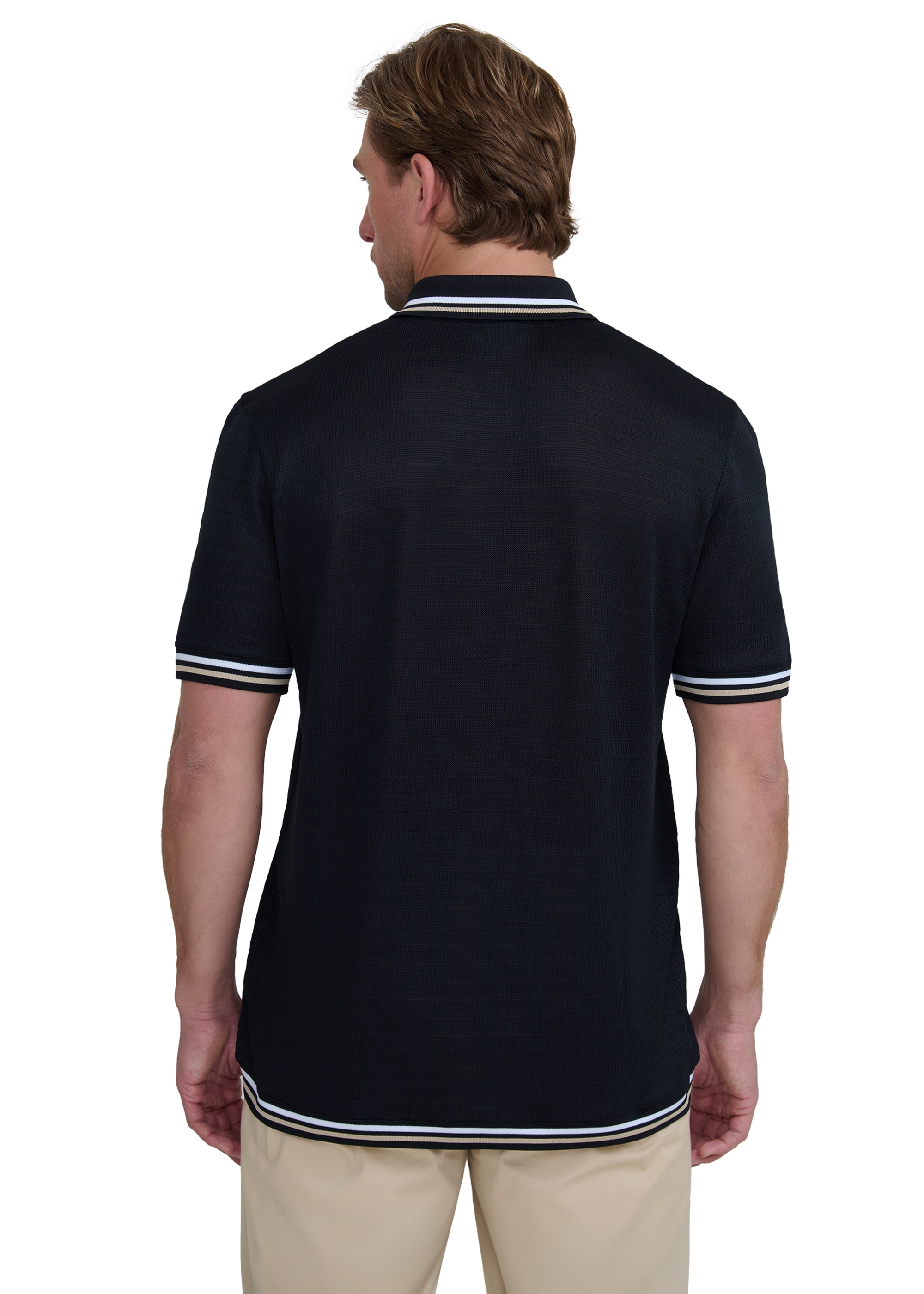 Textured Jacquard Polo Shirt - Black