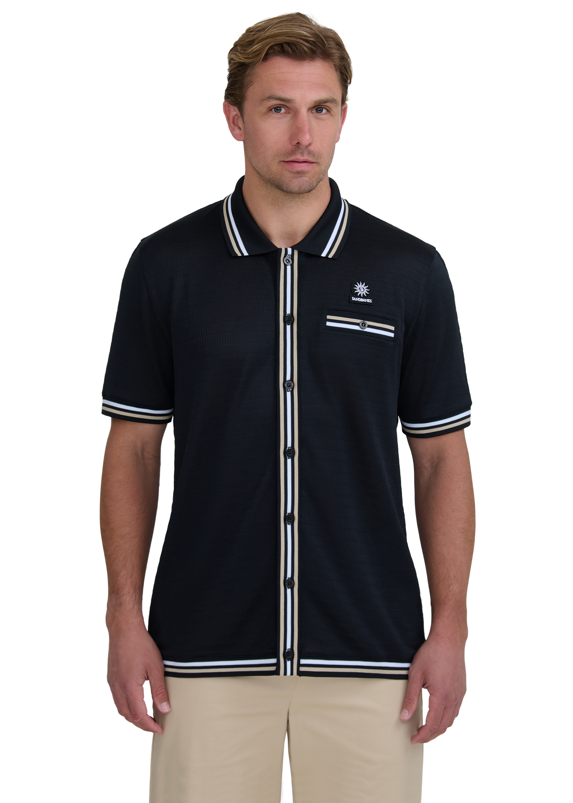 Textured Jacquard Polo Shirt - Black