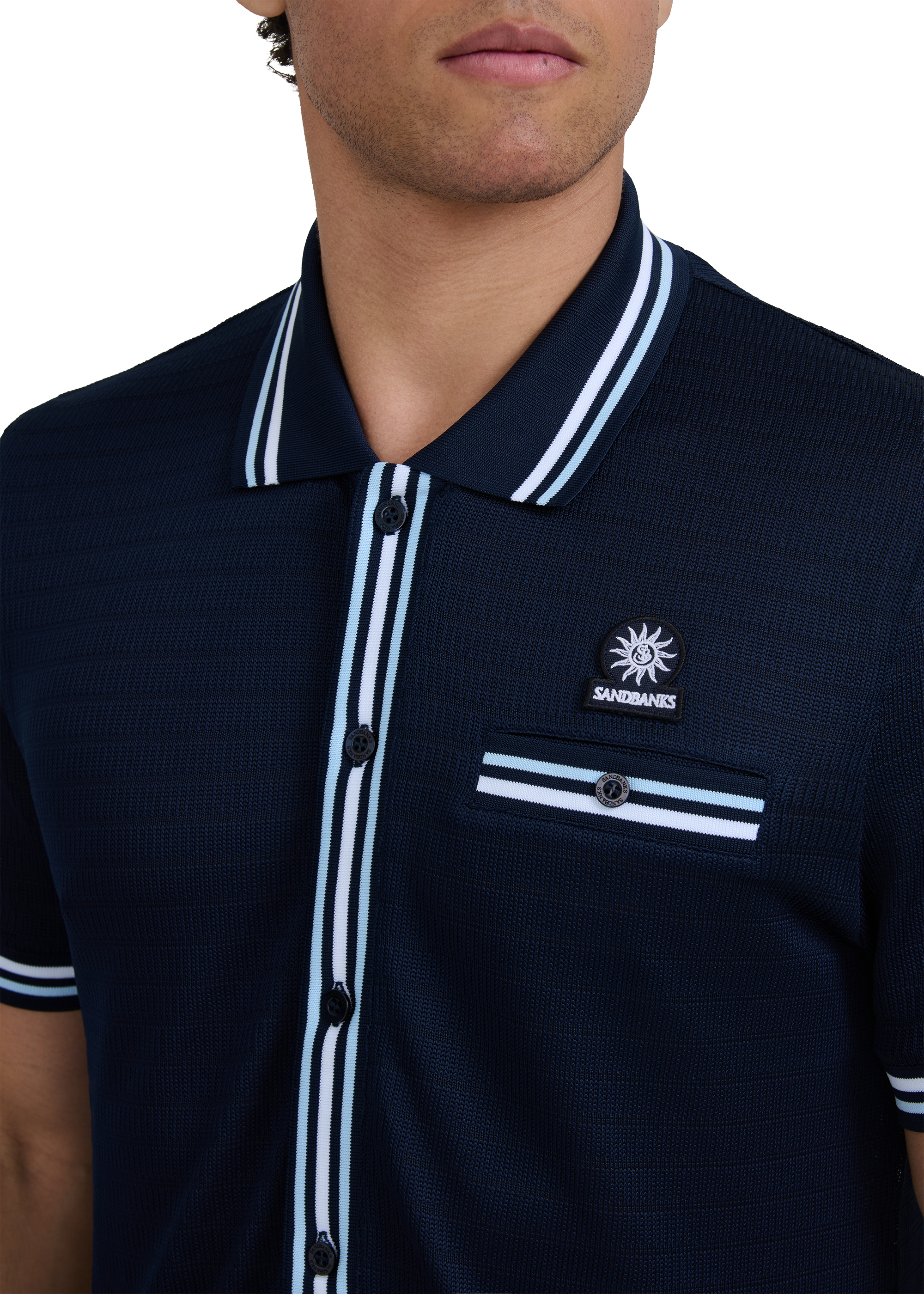 Textured Jacquard Polo Shirt - Navy