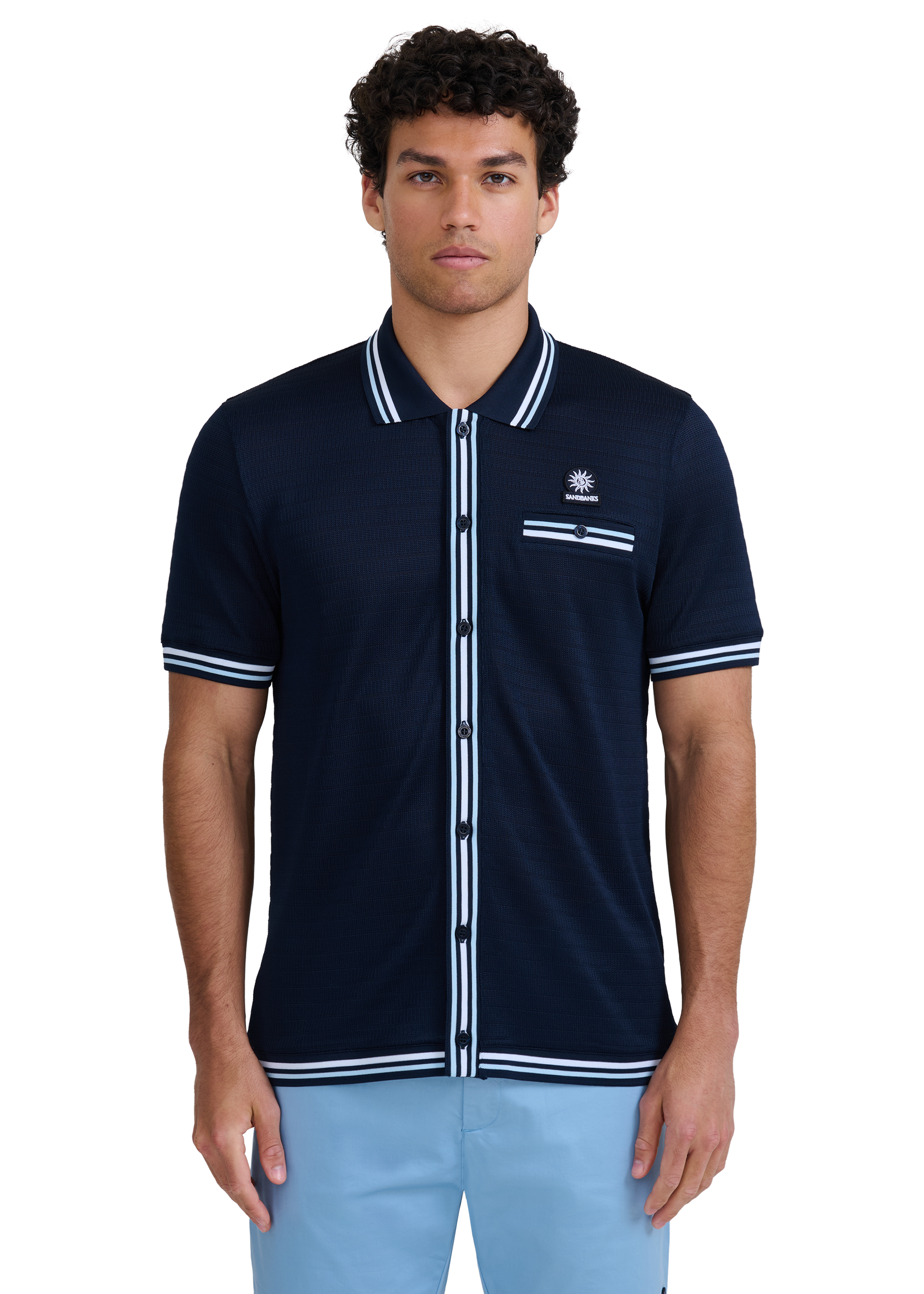Textured Jacquard Polo Shirt - Navy