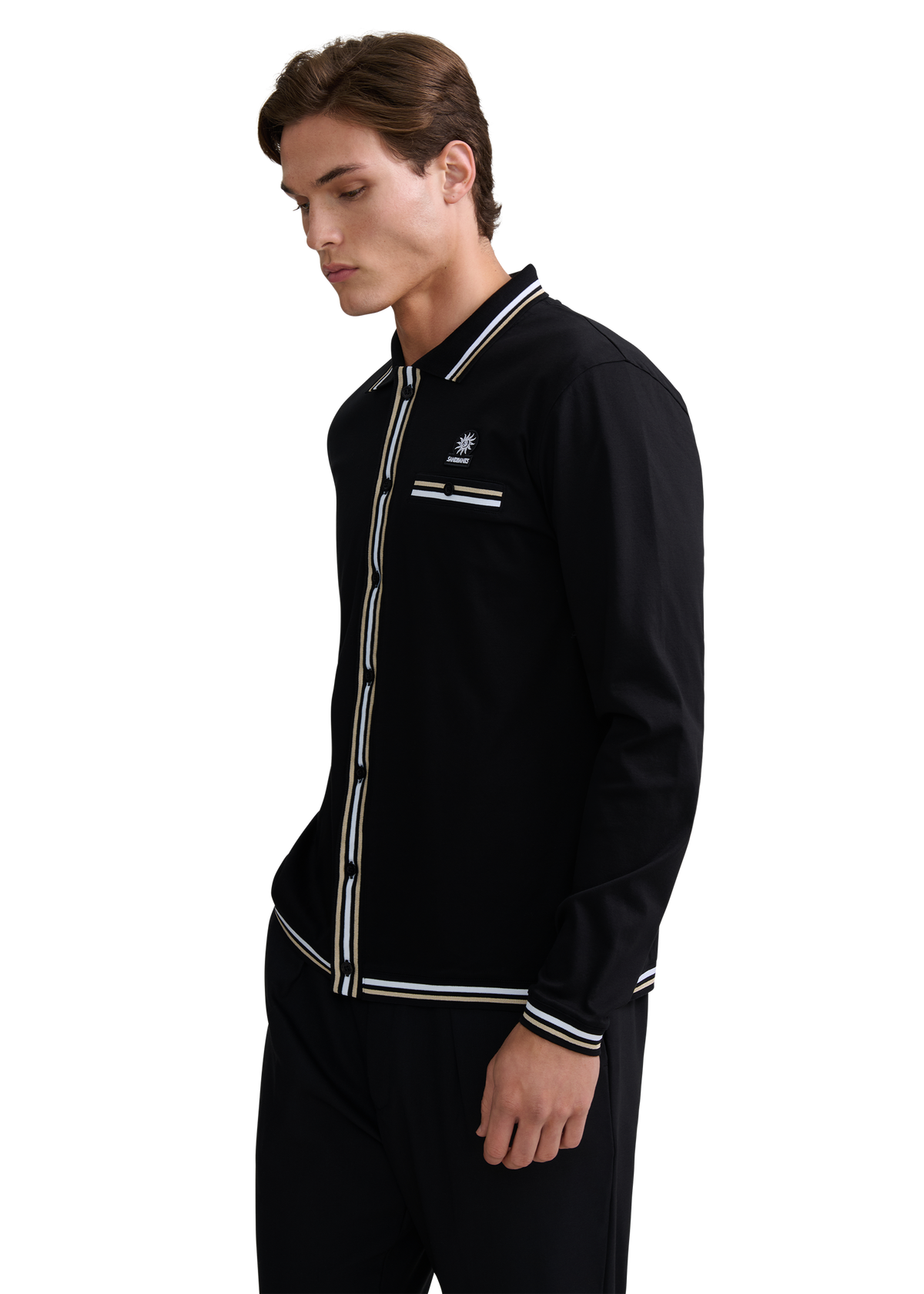 Textured Contrast Tipped Shirt - Black
