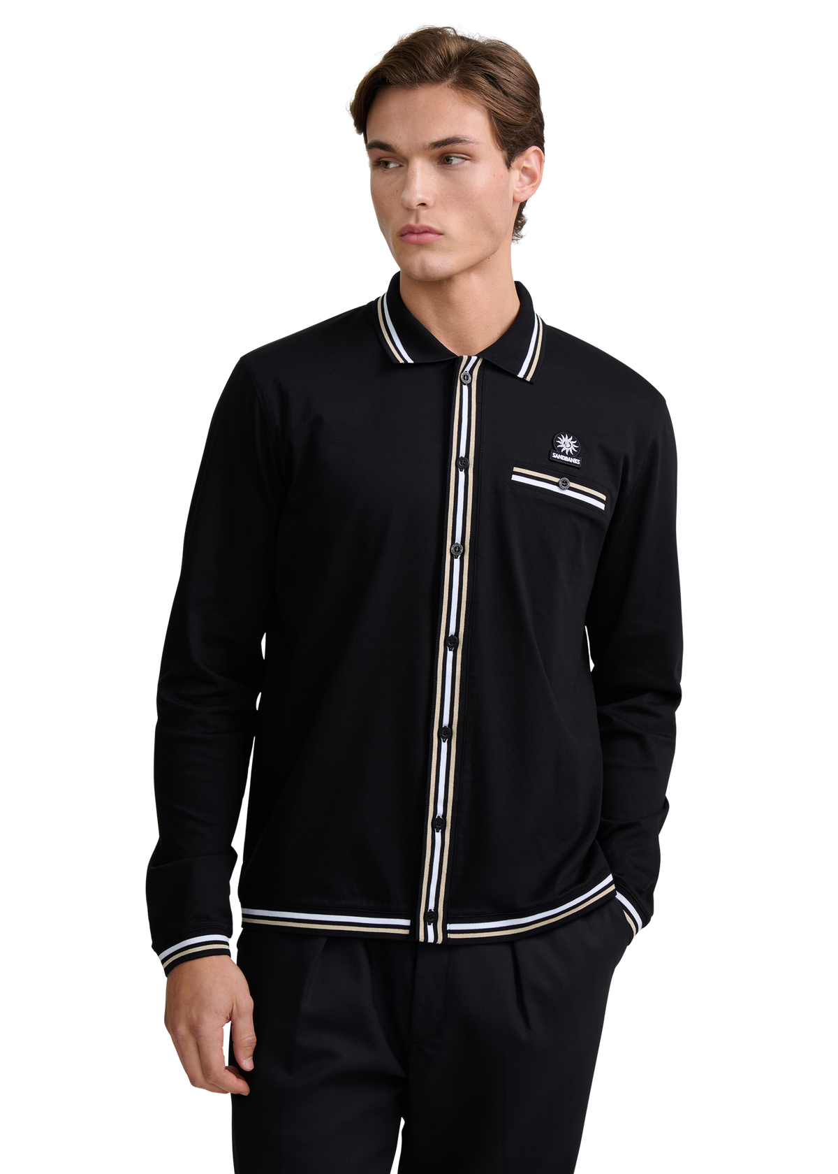 Textured Contrast Tipped Shirt - Black