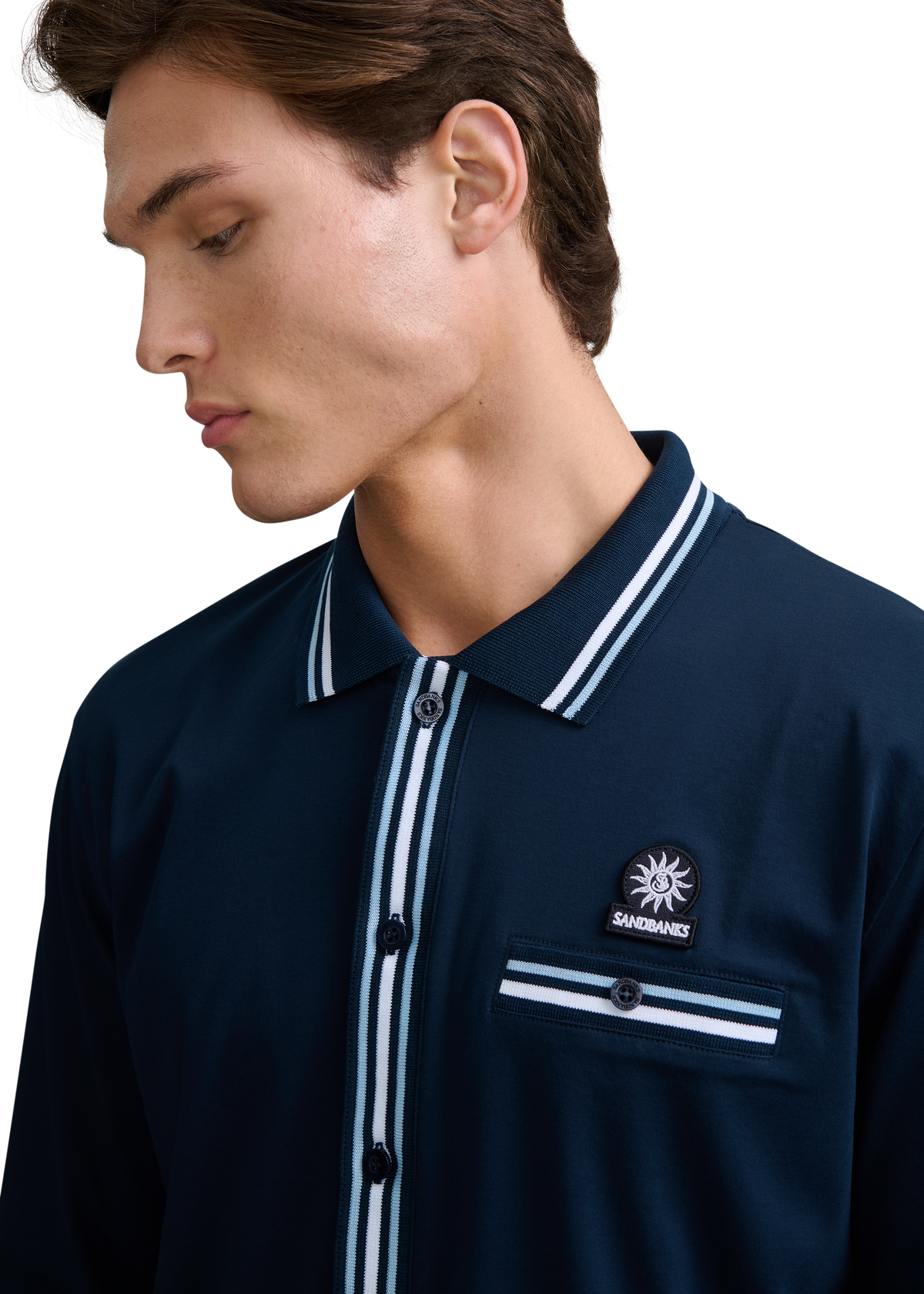 Textured Contrast Tipped Shirt - Navy