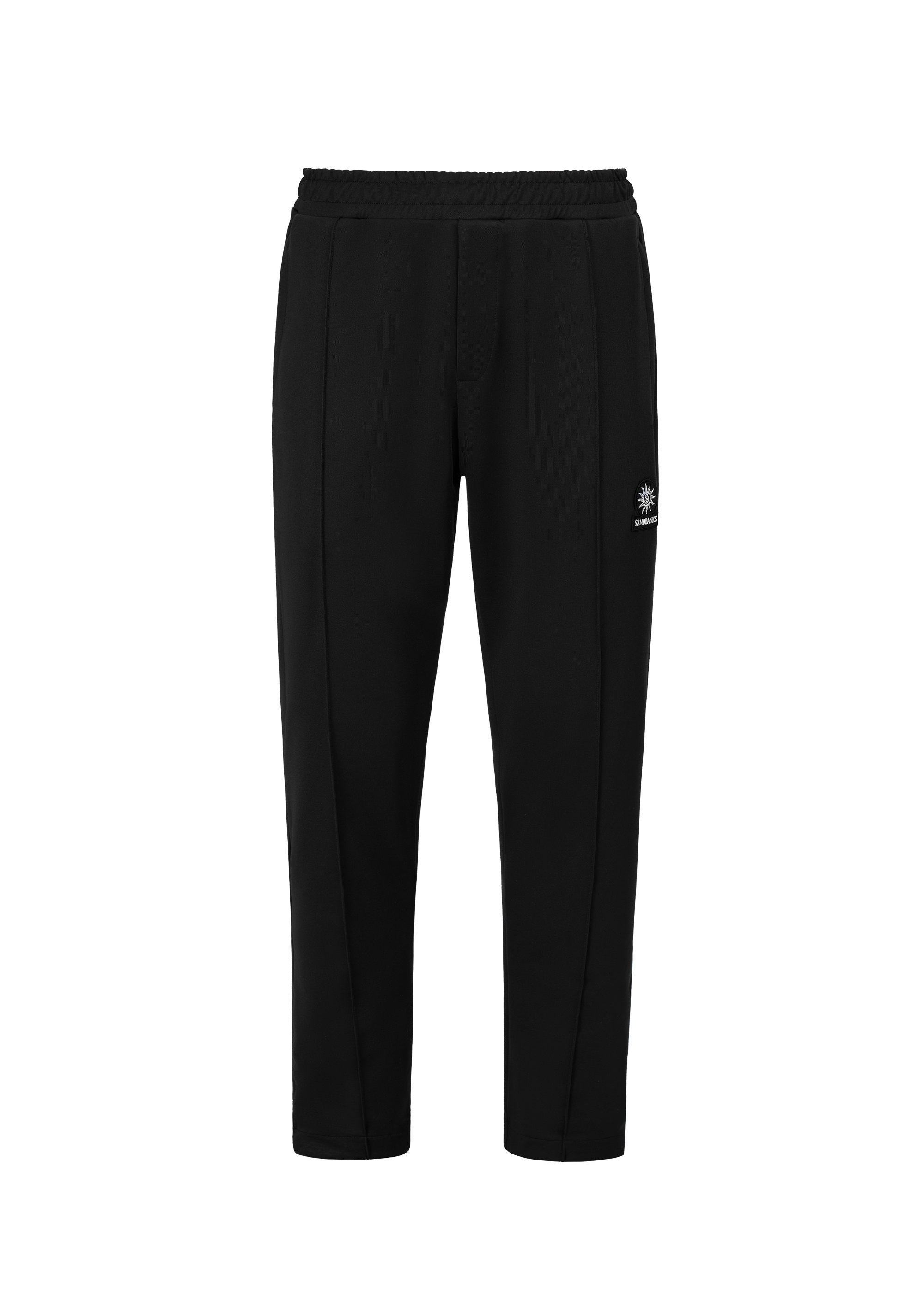 Black pants with a logo on a white background