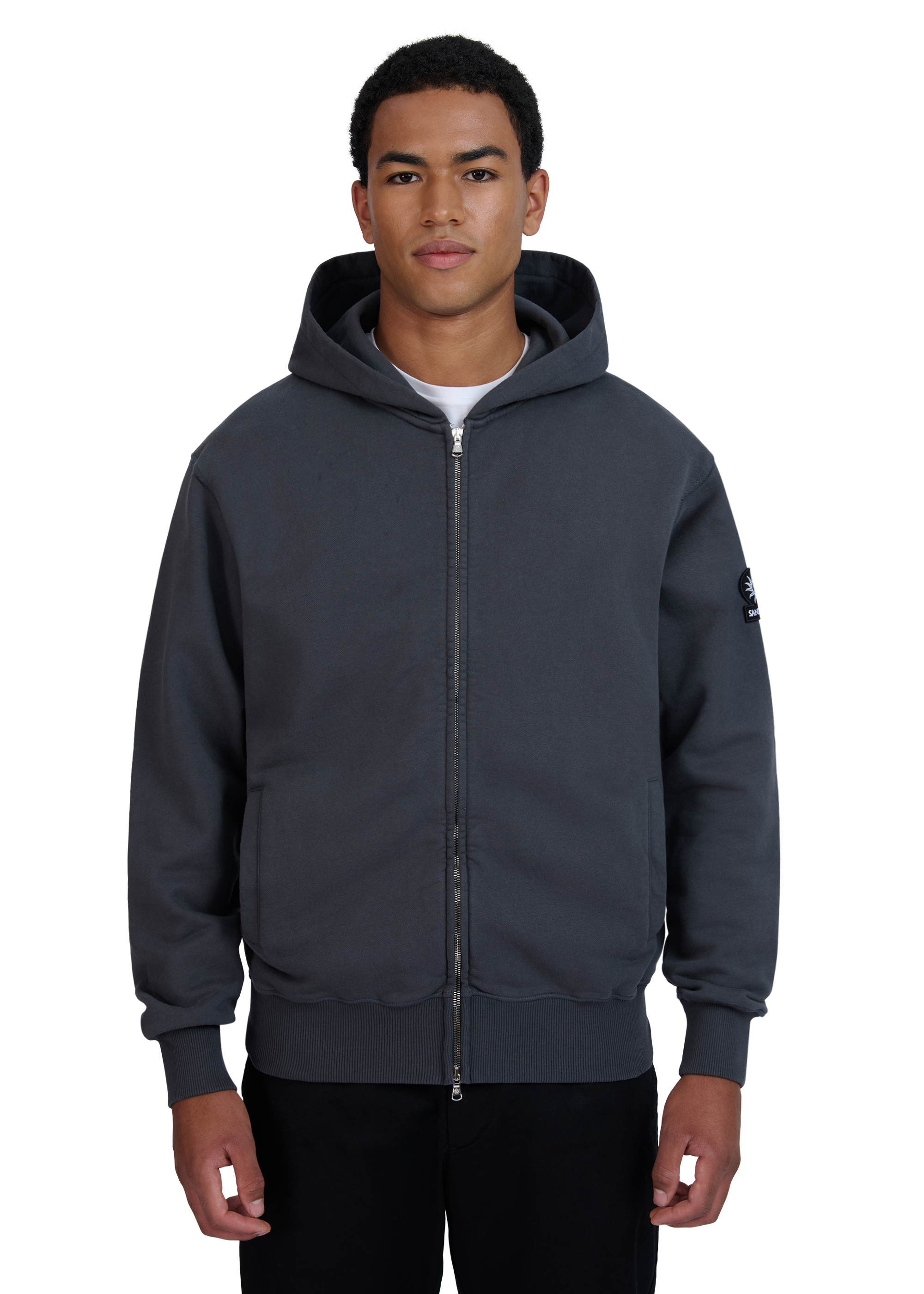 Sandbanks Badge Logo Zip Hoodie - Anthracite