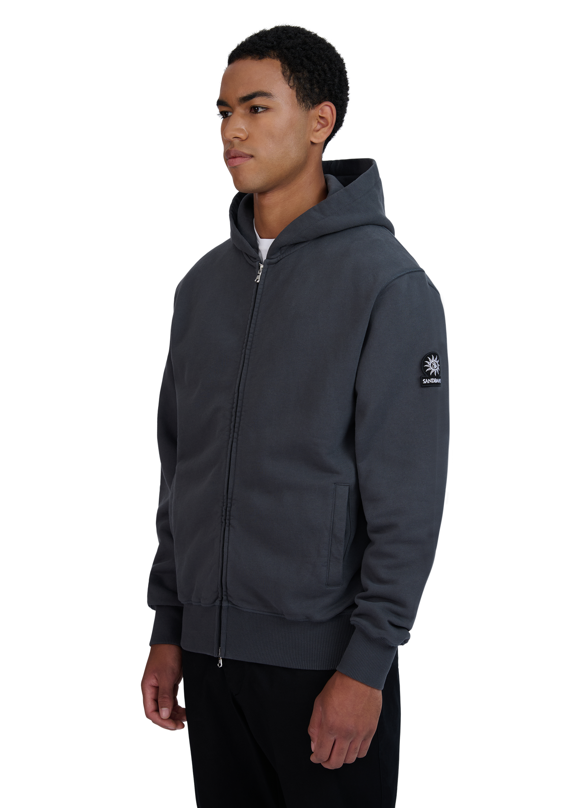 Sandbanks Badge Logo Zip Hoodie - Anthracite