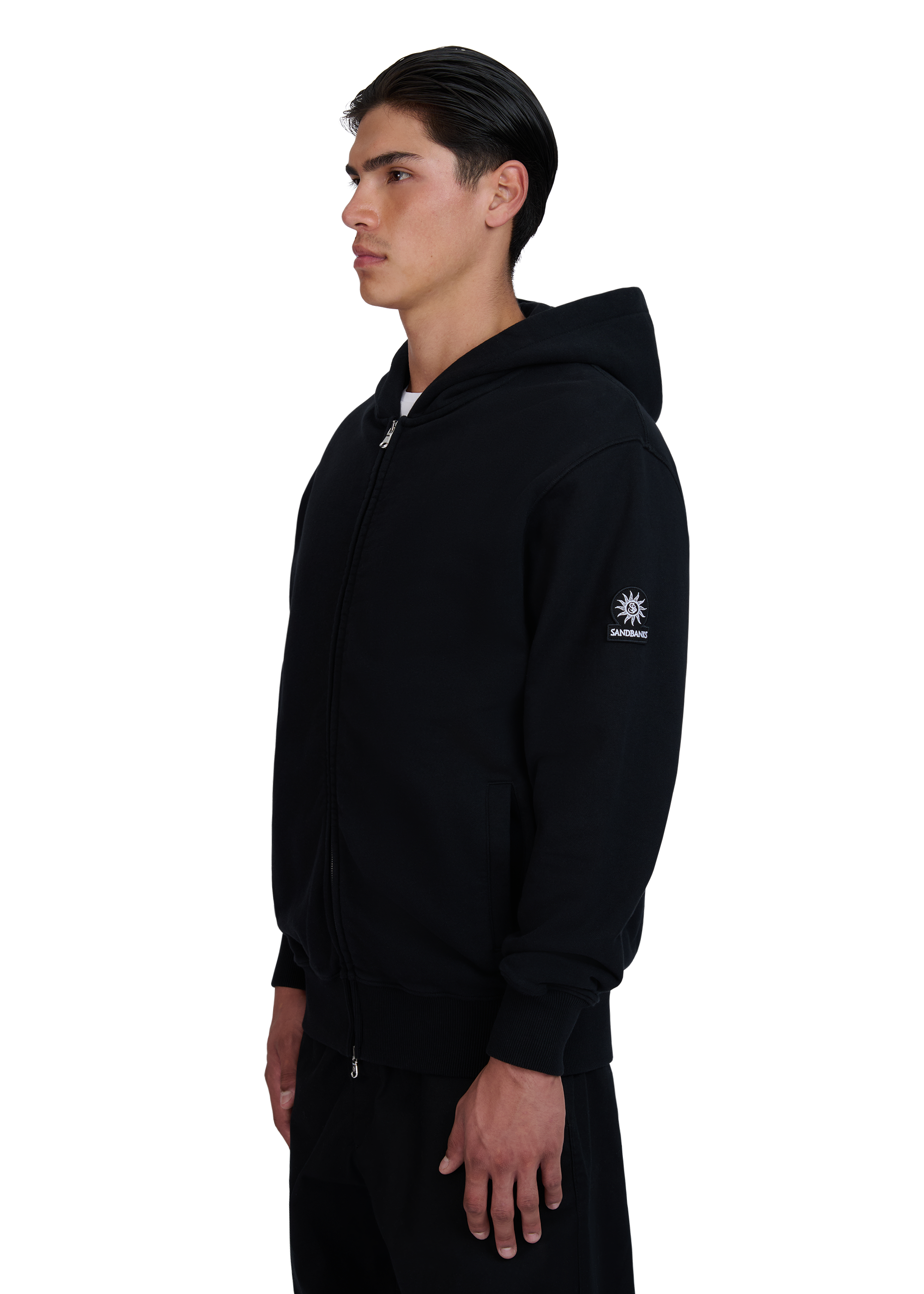 Sandbanks Badge Logo Zip Hoodie - Black
