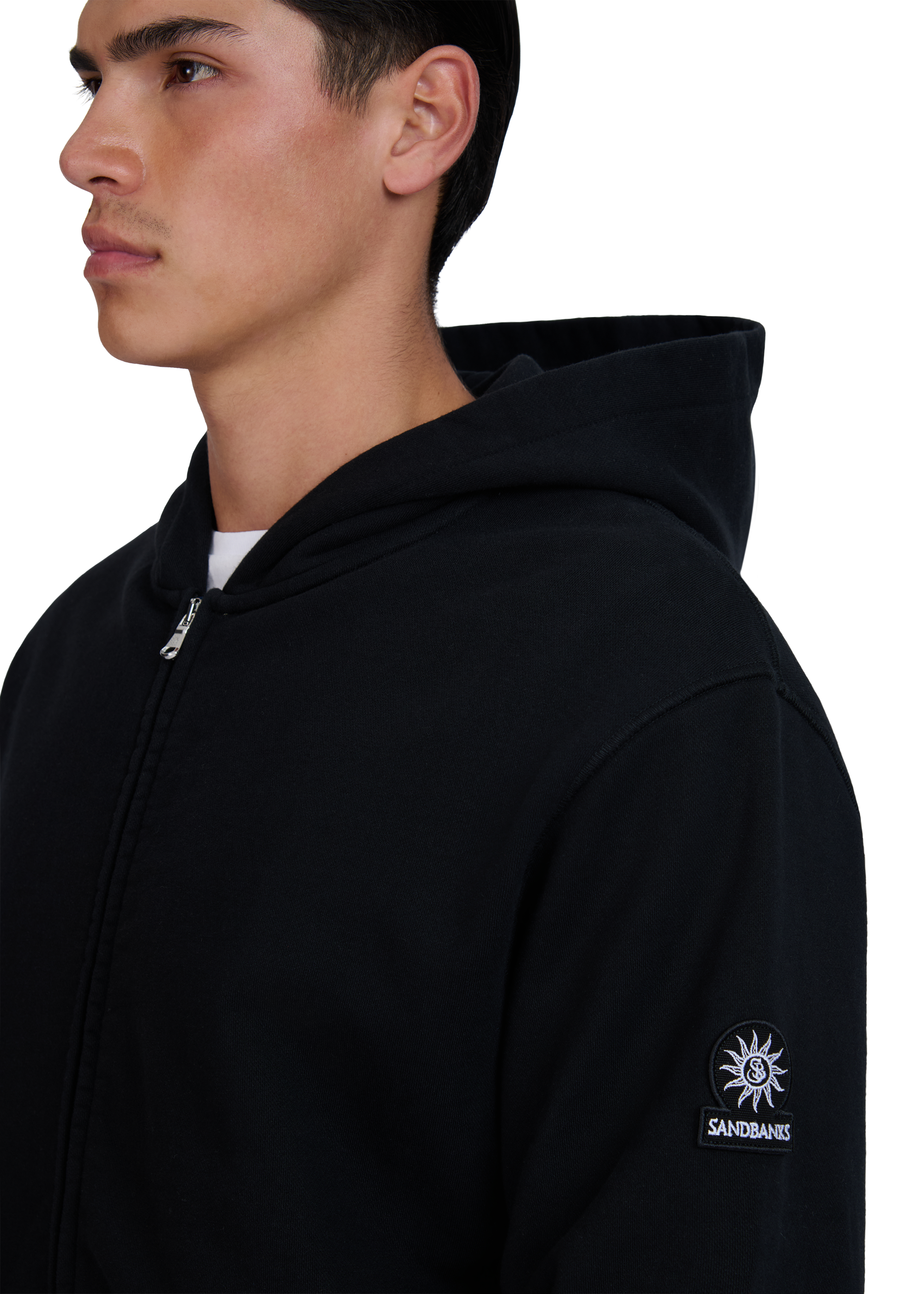 Sandbanks Badge Logo Zip Hoodie - Black