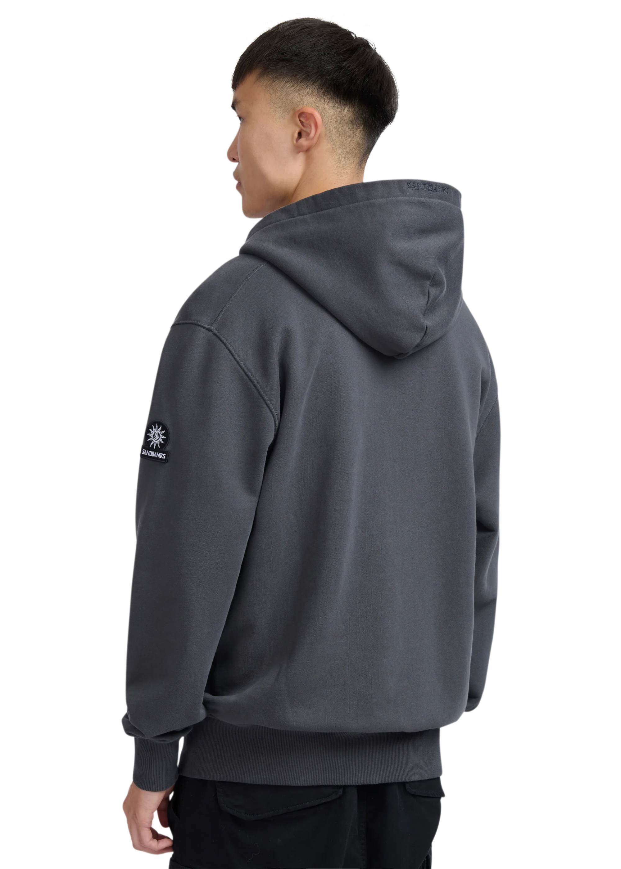 Sandbanks Badge Logo Zip Hoodie - Anthracite