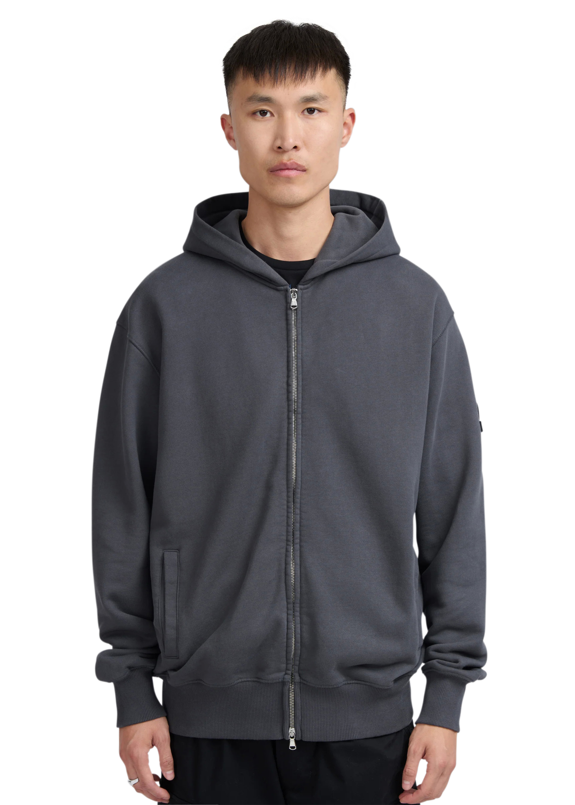 Sandbanks Badge Logo Zip Hoodie - Anthracite