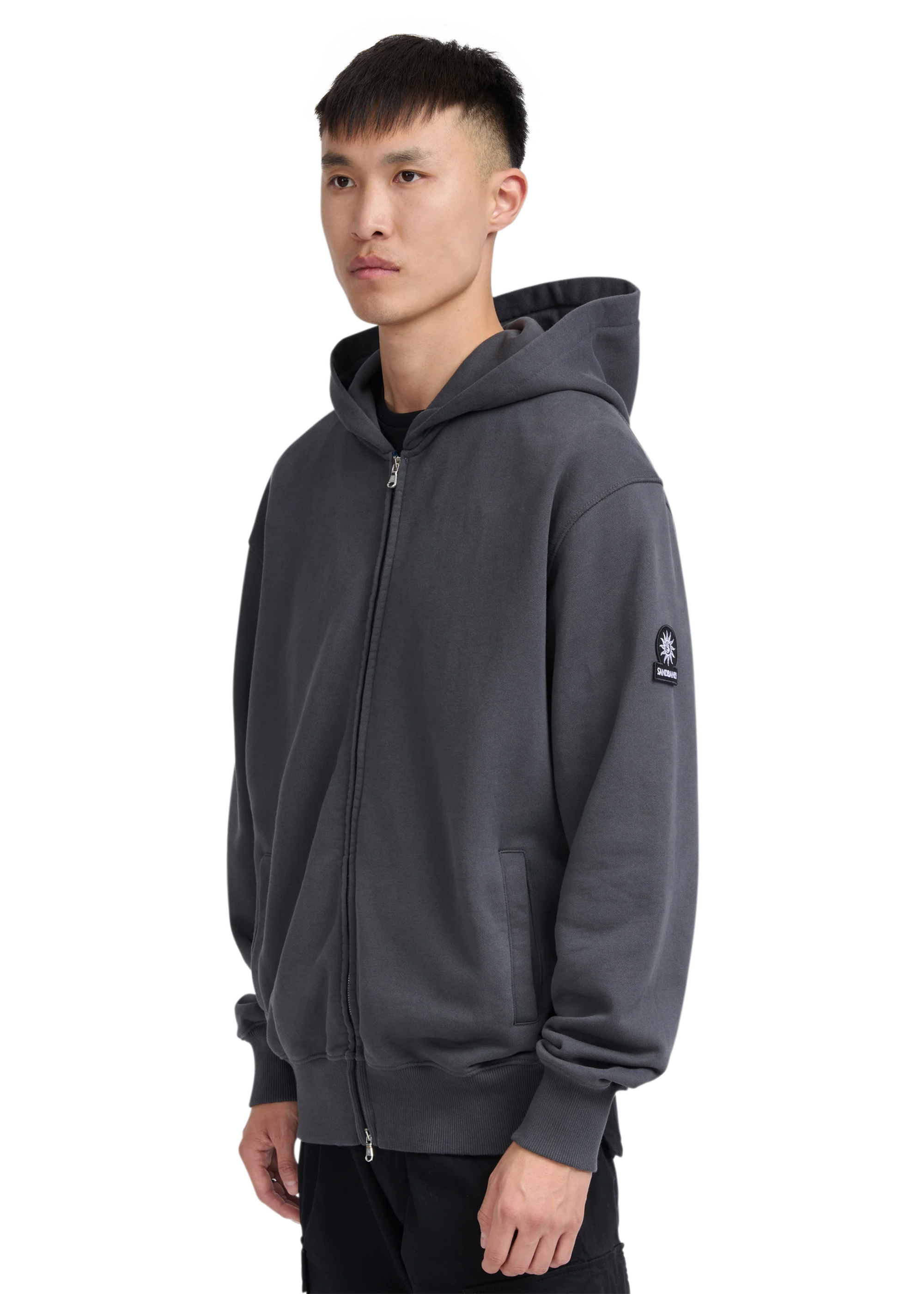 Sandbanks Badge Logo Zip Hoodie - Anthracite