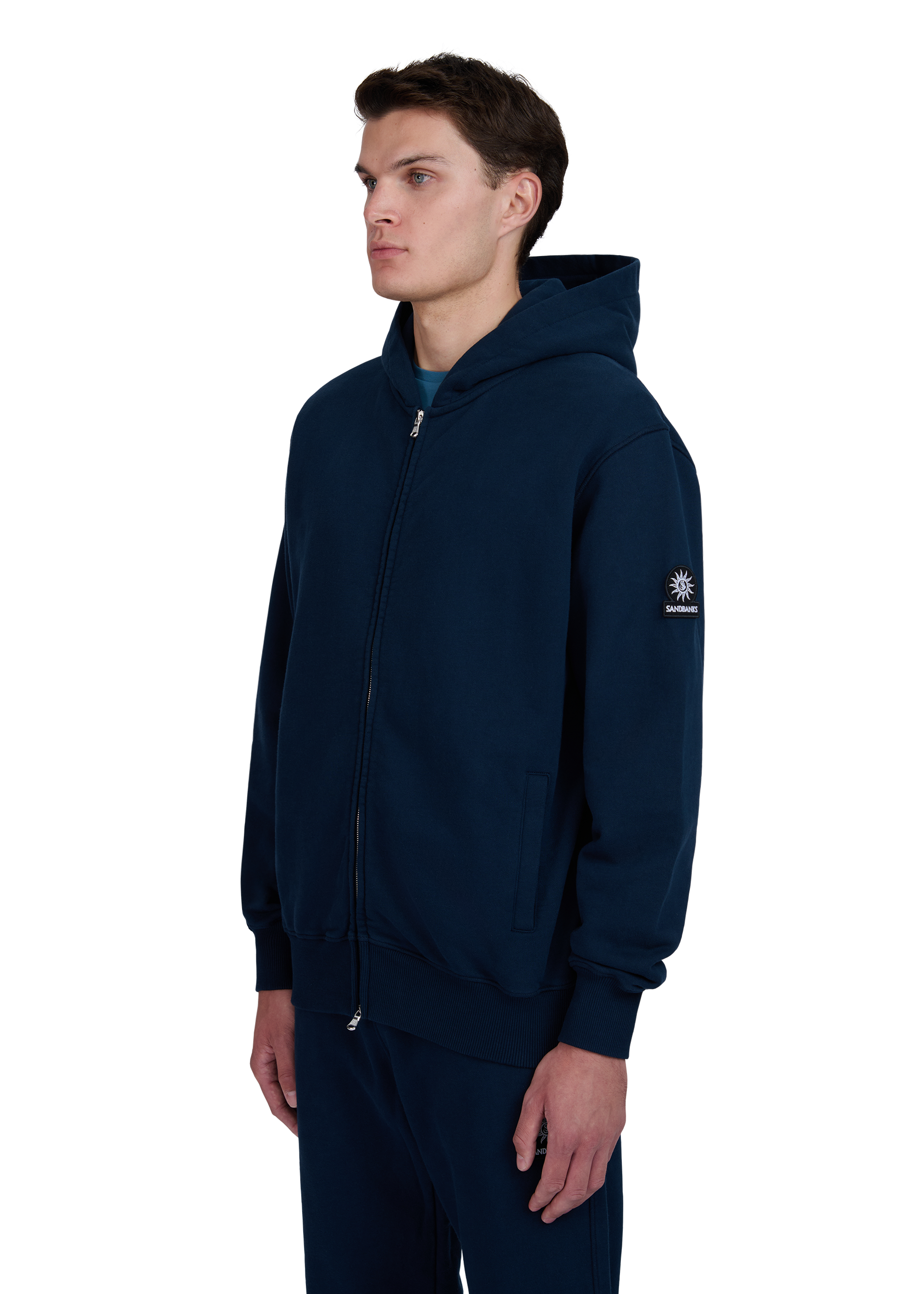 Sandbanks Badge Logo Zip Hoodie - Navy