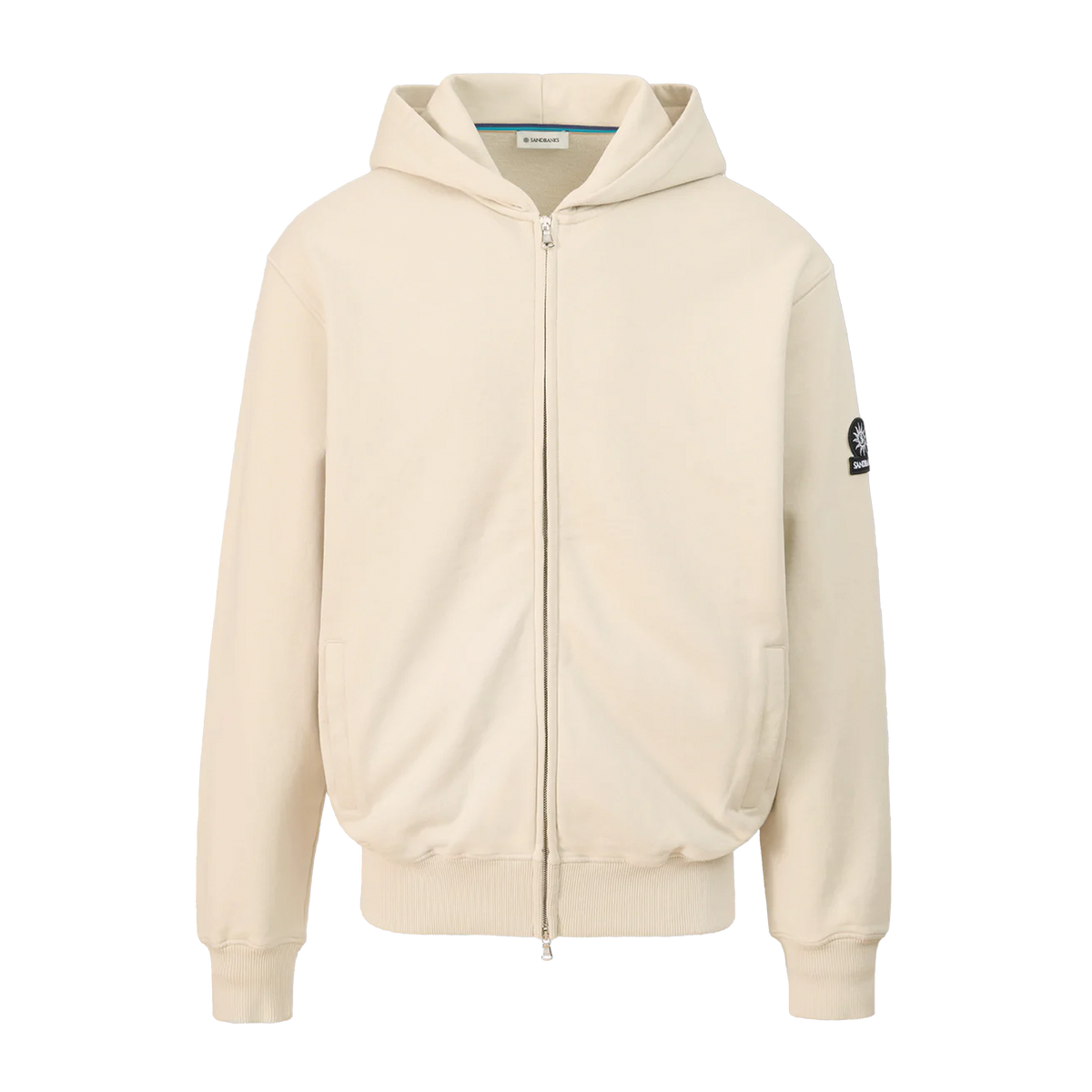 Sandbanks Badge Logo Zip Hoodie - Stone