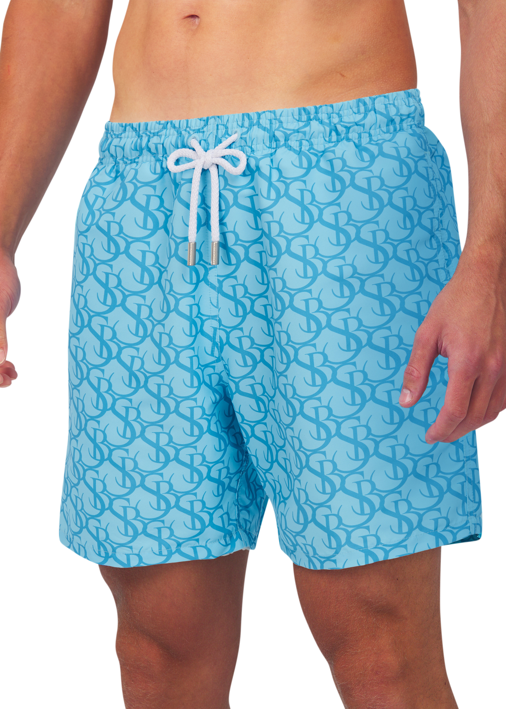 Sandbanks SB Monogram Swim Shorts - Aqua Blue