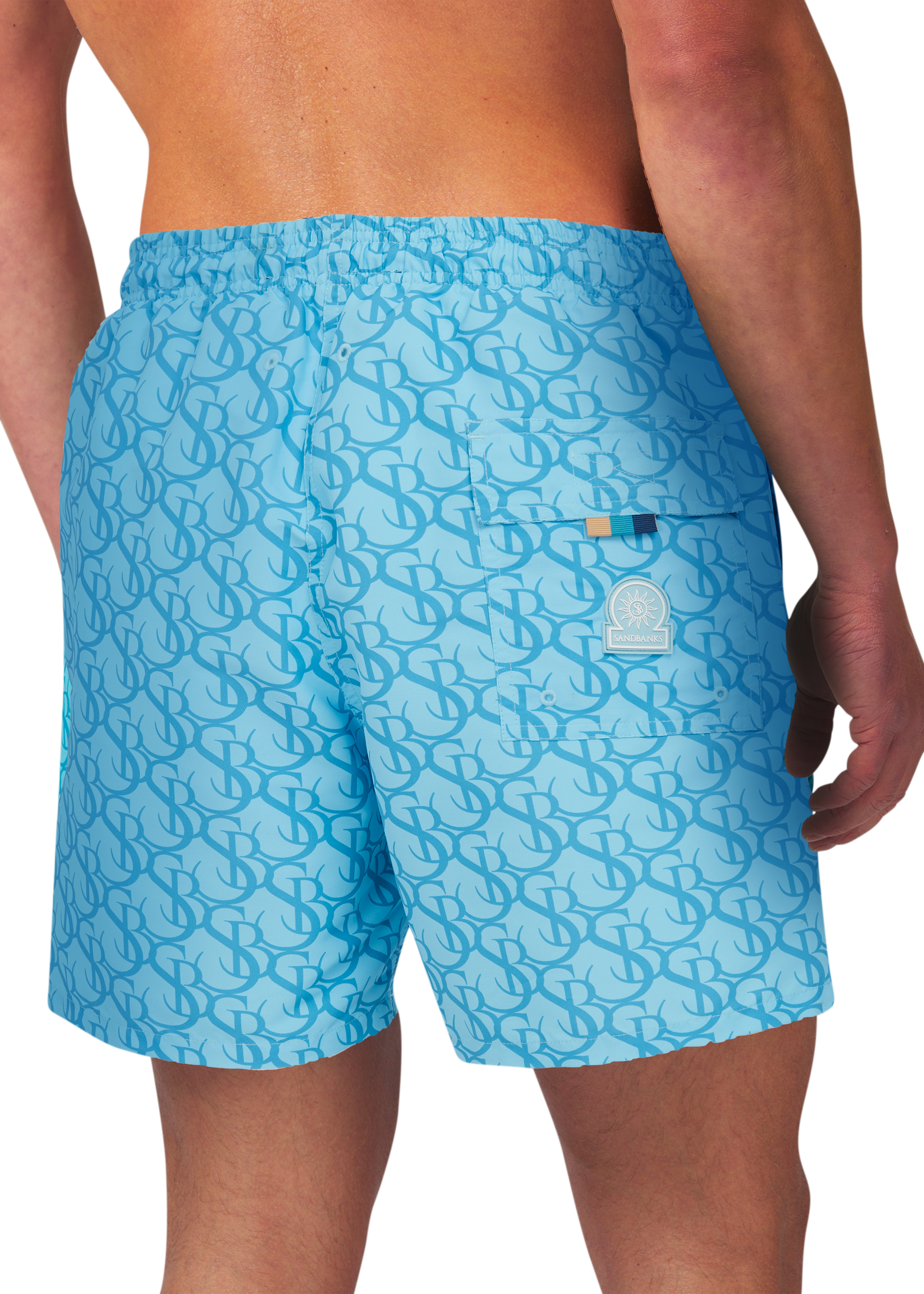 Sandbanks SB Monogram Swim Shorts - Aqua Blue