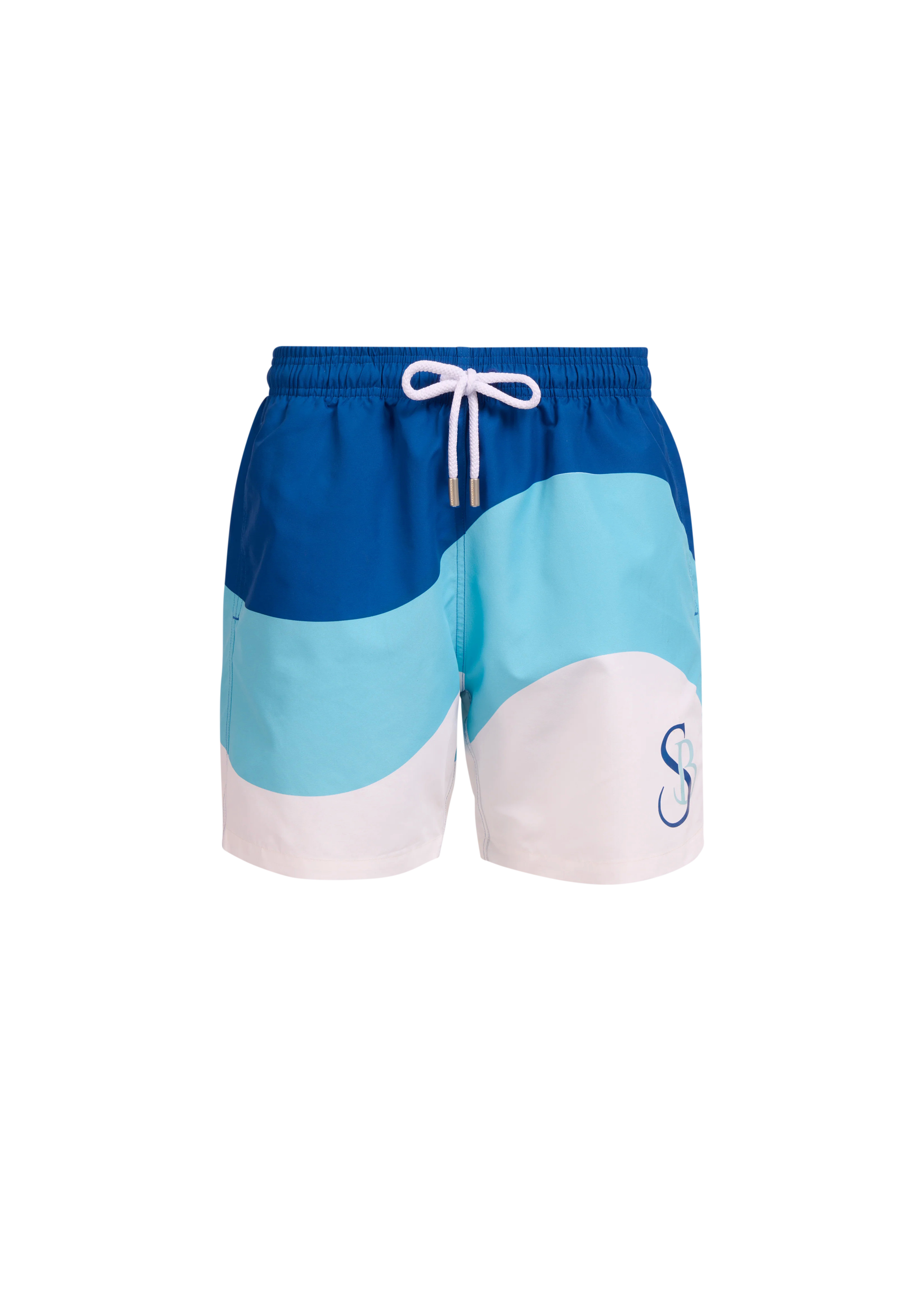 Sandbanks Tri-Colour Wave Swim Shorts - Blue/White