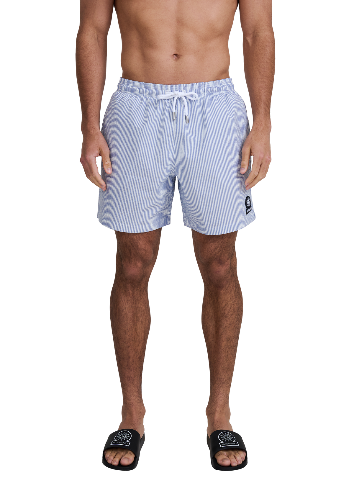 Sandbanks Striped Seersucker Swim Shorts - Navy/White