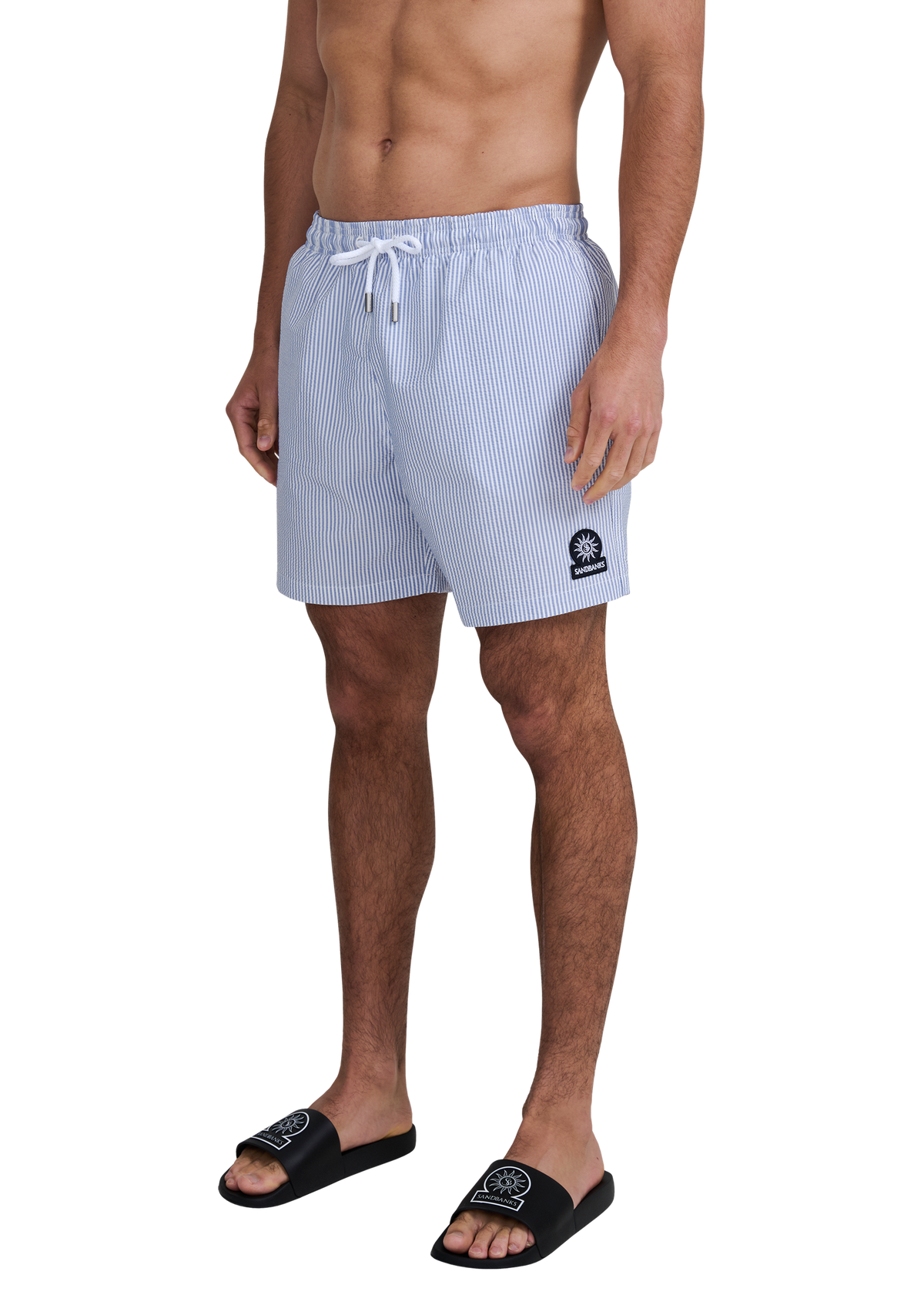 Sandbanks Striped Seersucker Swim Shorts - Navy/White