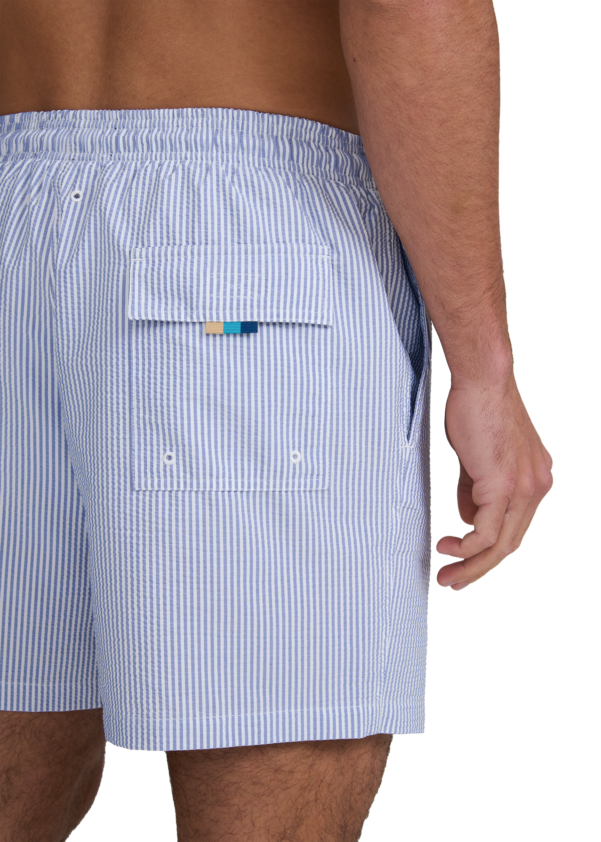 Sandbanks Striped Seersucker Swim Shorts - Navy/White