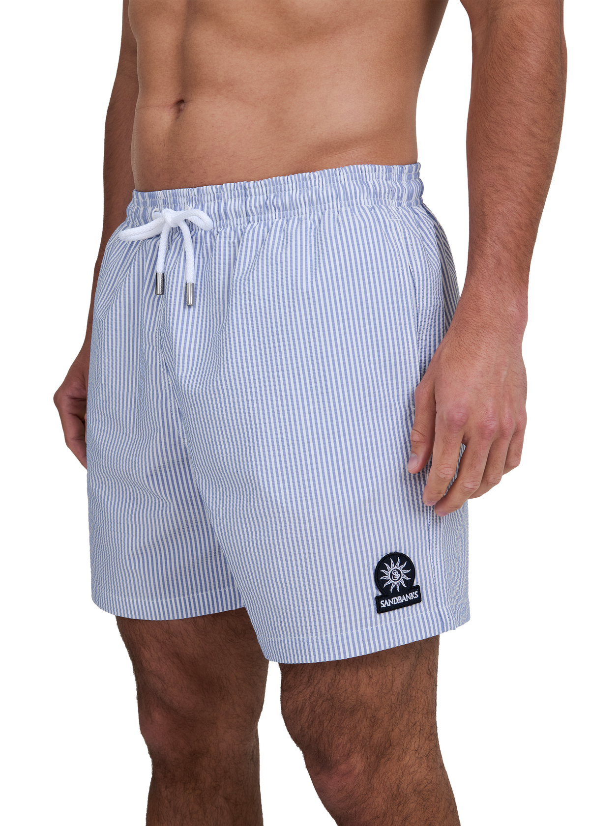 Sandbanks Striped Seersucker Swim Shorts - Navy/White