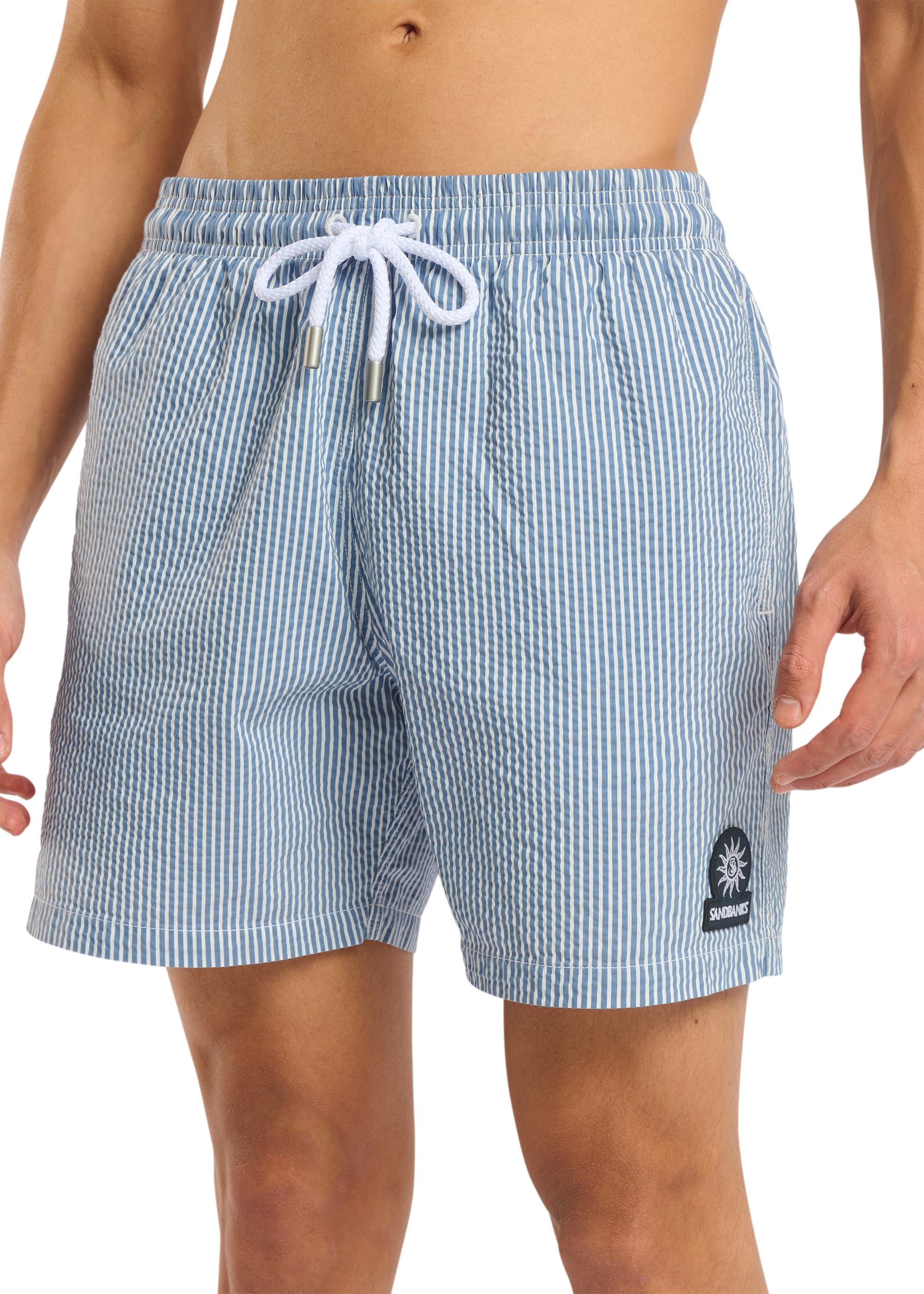 Sandbanks Striped Seersucker Swim Shorts - Navy/White - Sandbanks