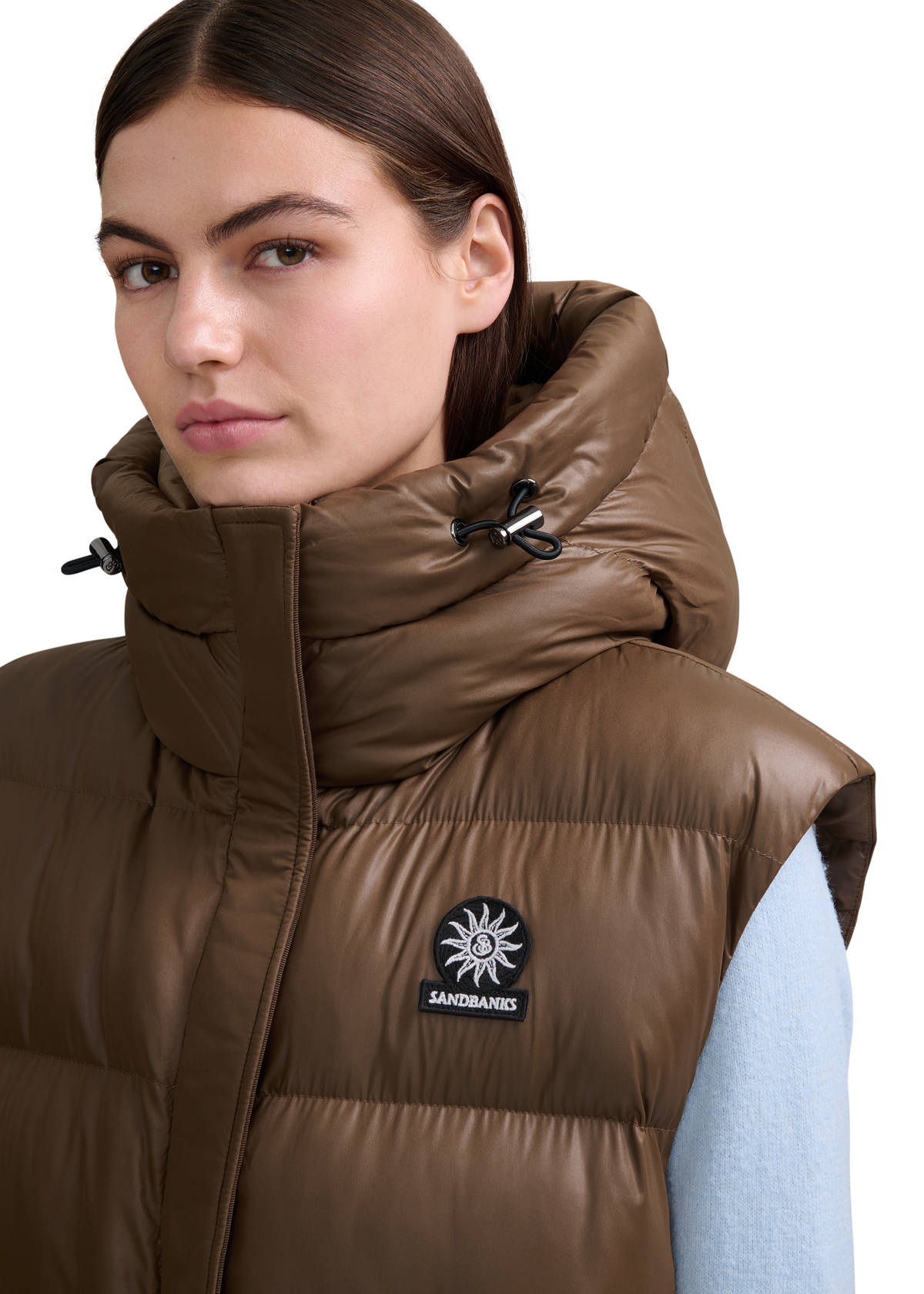 Sandbanks Shell Bay Hooded Long Gilet - Brown