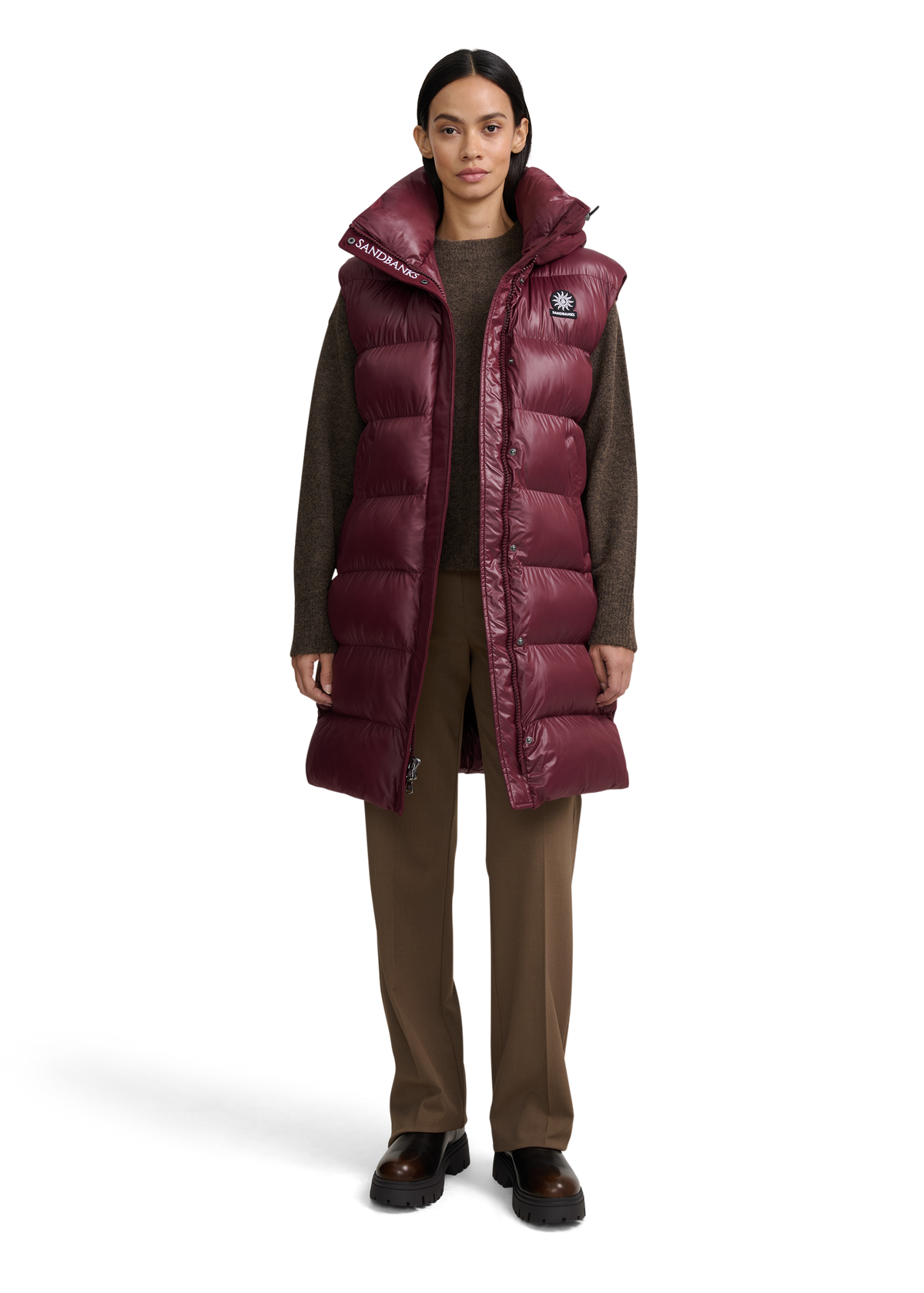 Sandbanks Shell Bay Hooded Long Gilet - Port