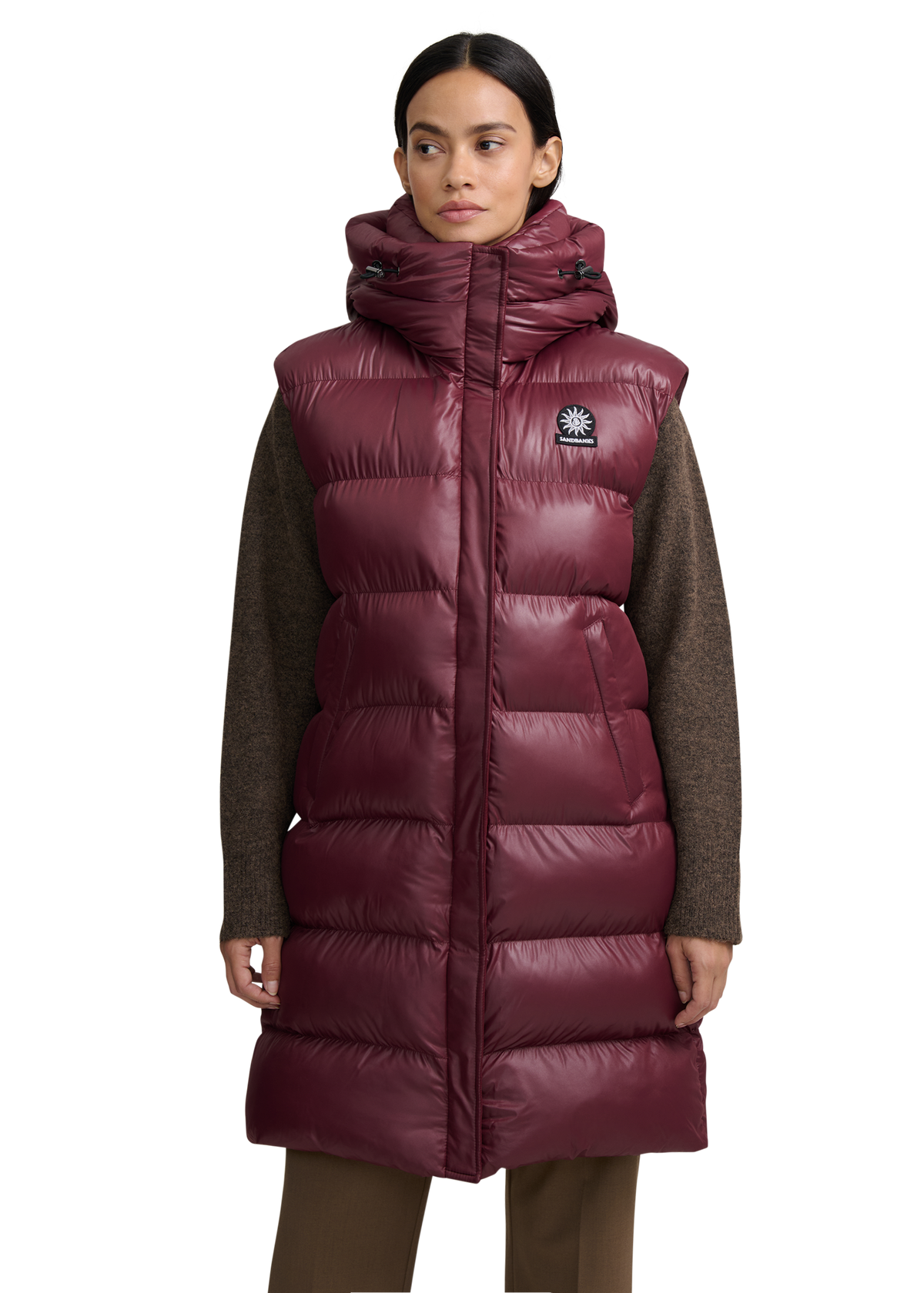 Sandbanks Shell Bay Hooded Long Gilet - Port