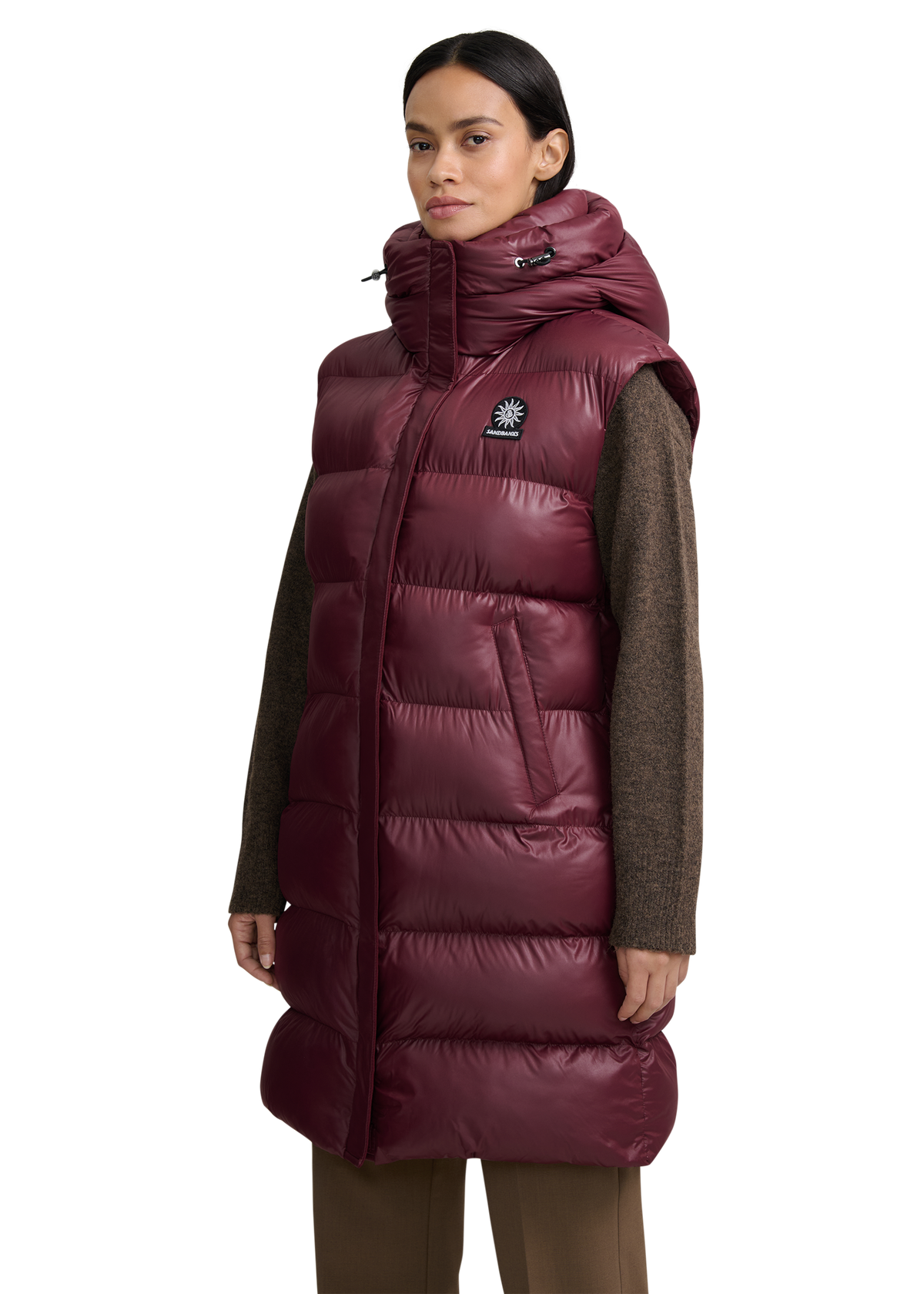 Sandbanks Shell Bay Hooded Long Gilet - Port