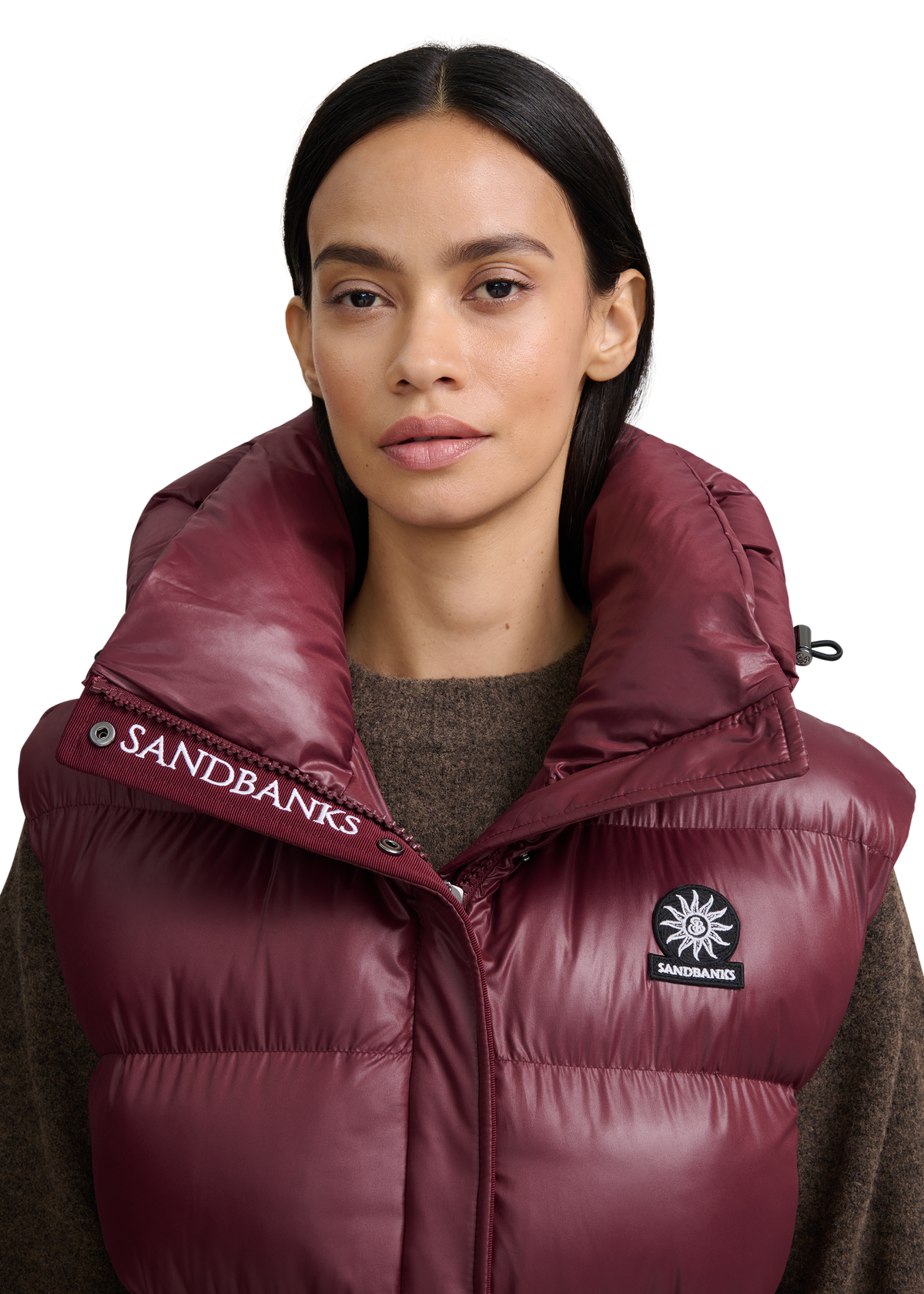 Sandbanks Shell Bay Hooded Long Gilet - Port