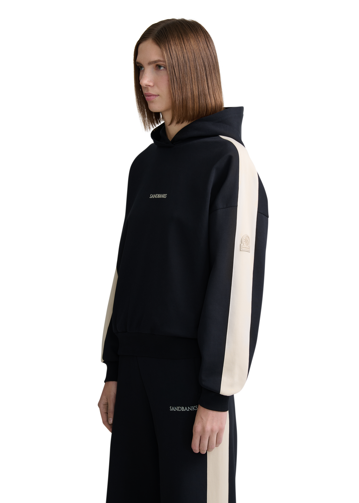 Contrast Stripe Logo Hoodie - Black