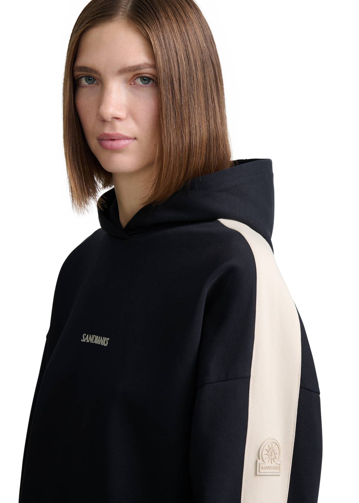 Contrast Stripe Logo Hoodie - Black