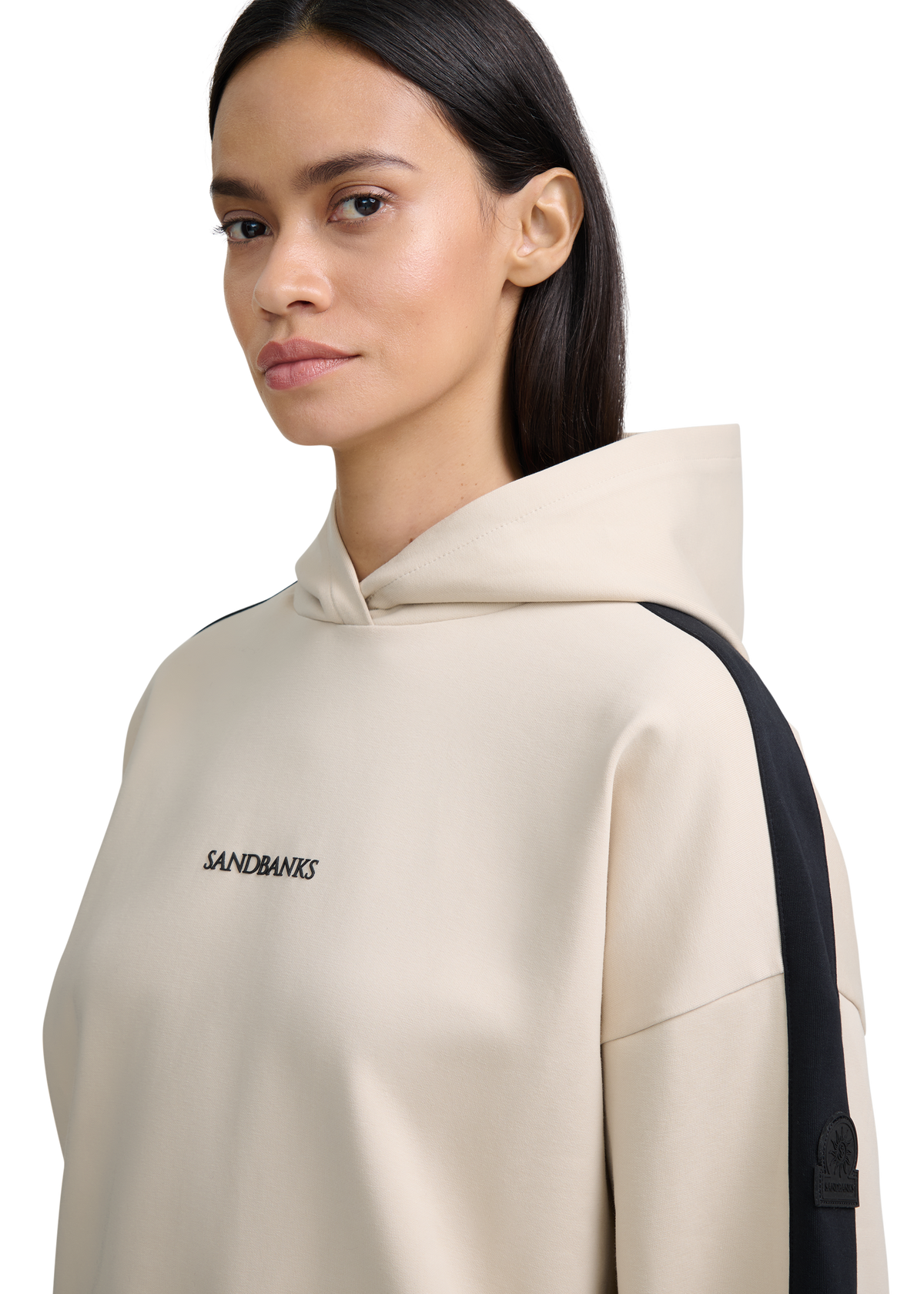 Contrast Stripe Logo Hoodie - Stone