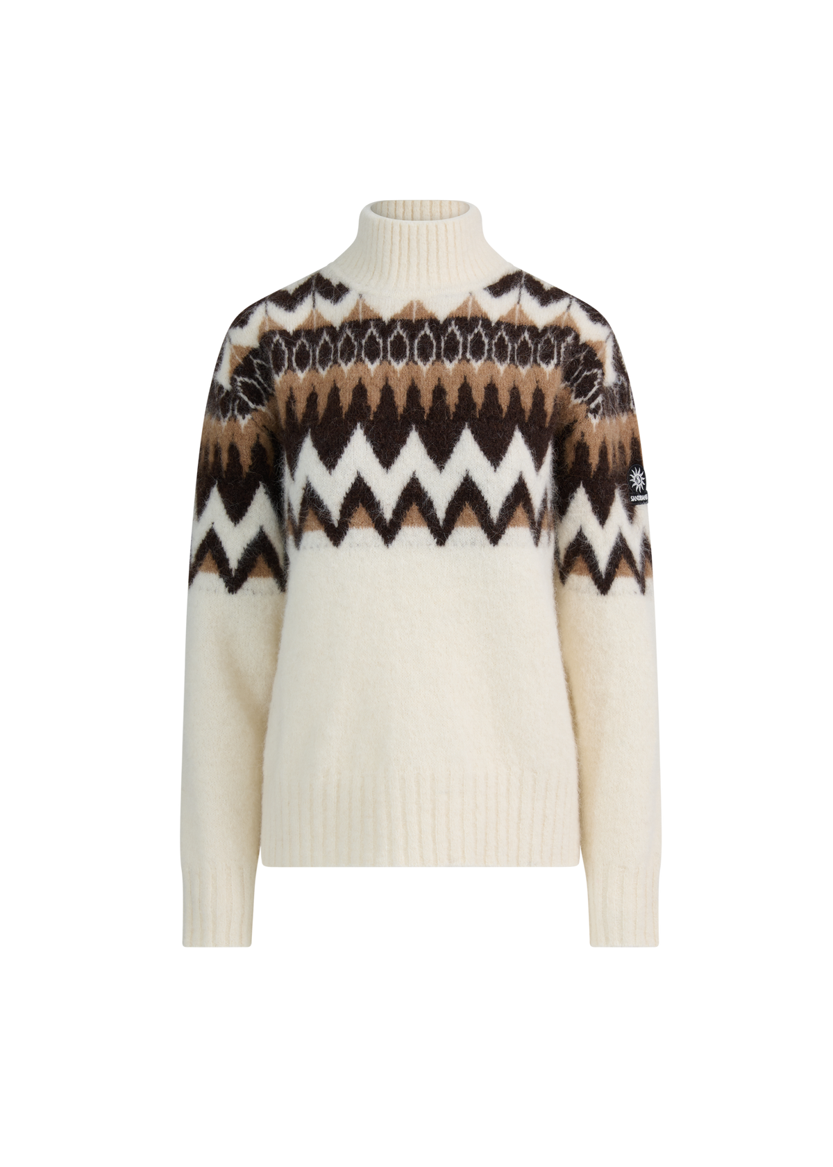 Alpaca Intarsia High Neck Jumper - Ecru