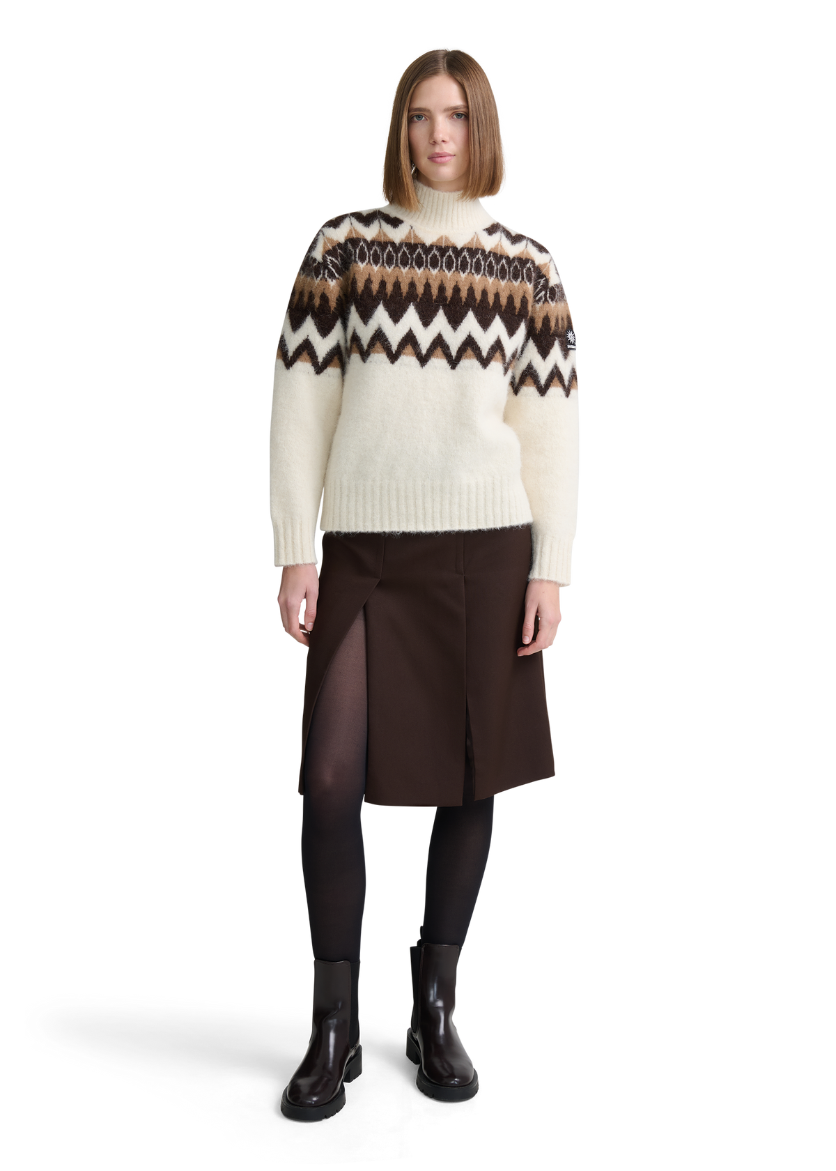 Alpaca Intarsia High Neck Jumper - Ecru